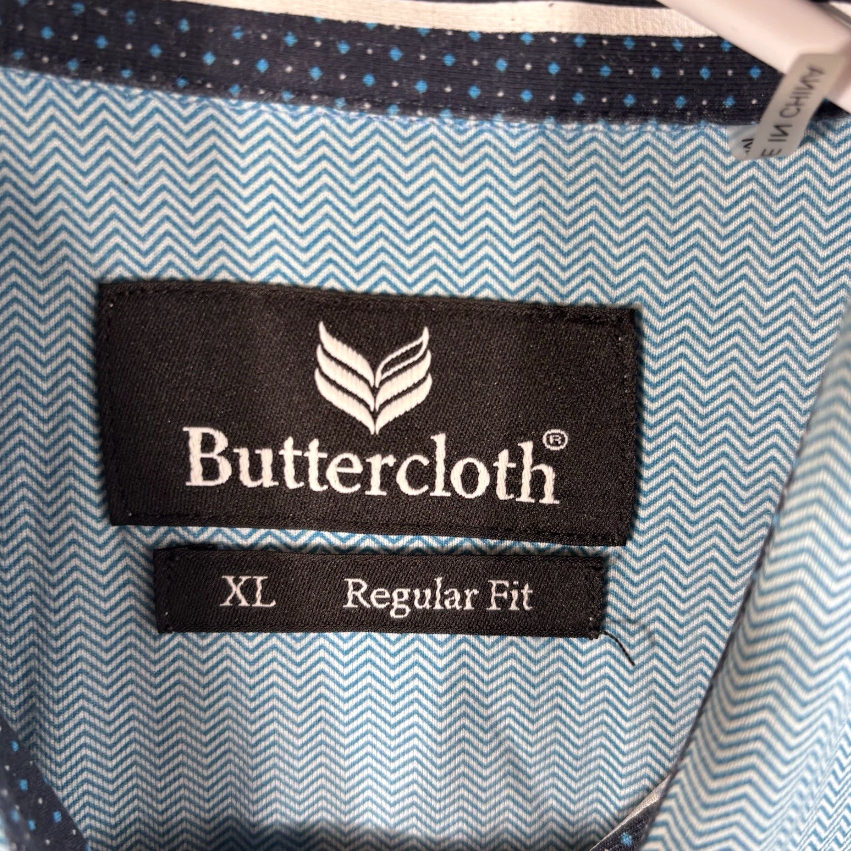 Buttero Buttercloth Mens XL Button-Up Shirt Geometric Wave Blue Cotton Long Sleeve Regular Fit Professional Office Casual Size US XL / EU 56 / 4 - 3 Thumbnail
