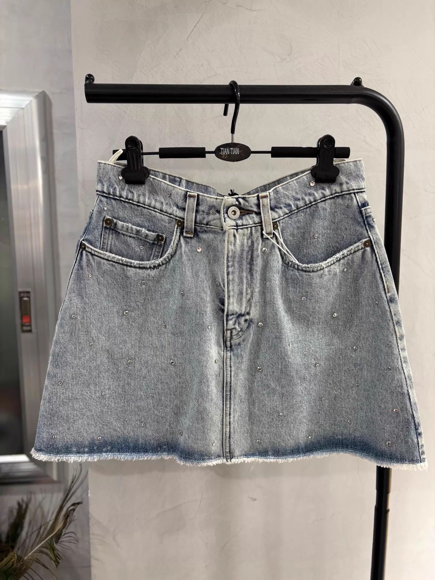 Miu Miu MIU MIU crystal Washed High-Waist A-Line Denim Mini Skirt 40 Size 27" / US 4 / IT 40 - 1 Thumbnail