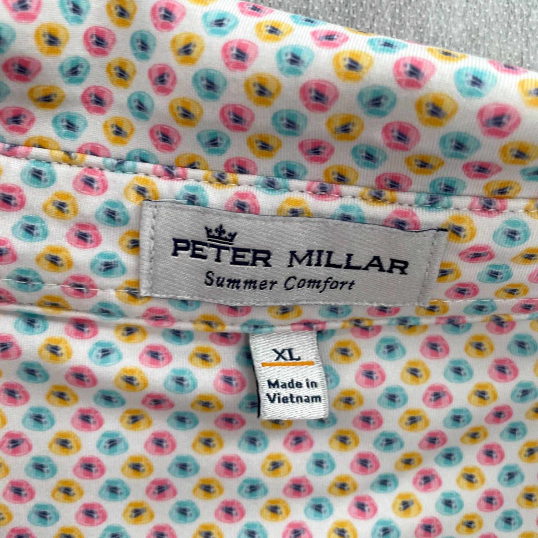 Peter Millar Peter Millar Shirt Polo Adult XL White All Over Print Golf Logo The Founders Club Mens XL Polo Shirt Size US XL / EU 56 / 4 - 5 Thumbnail