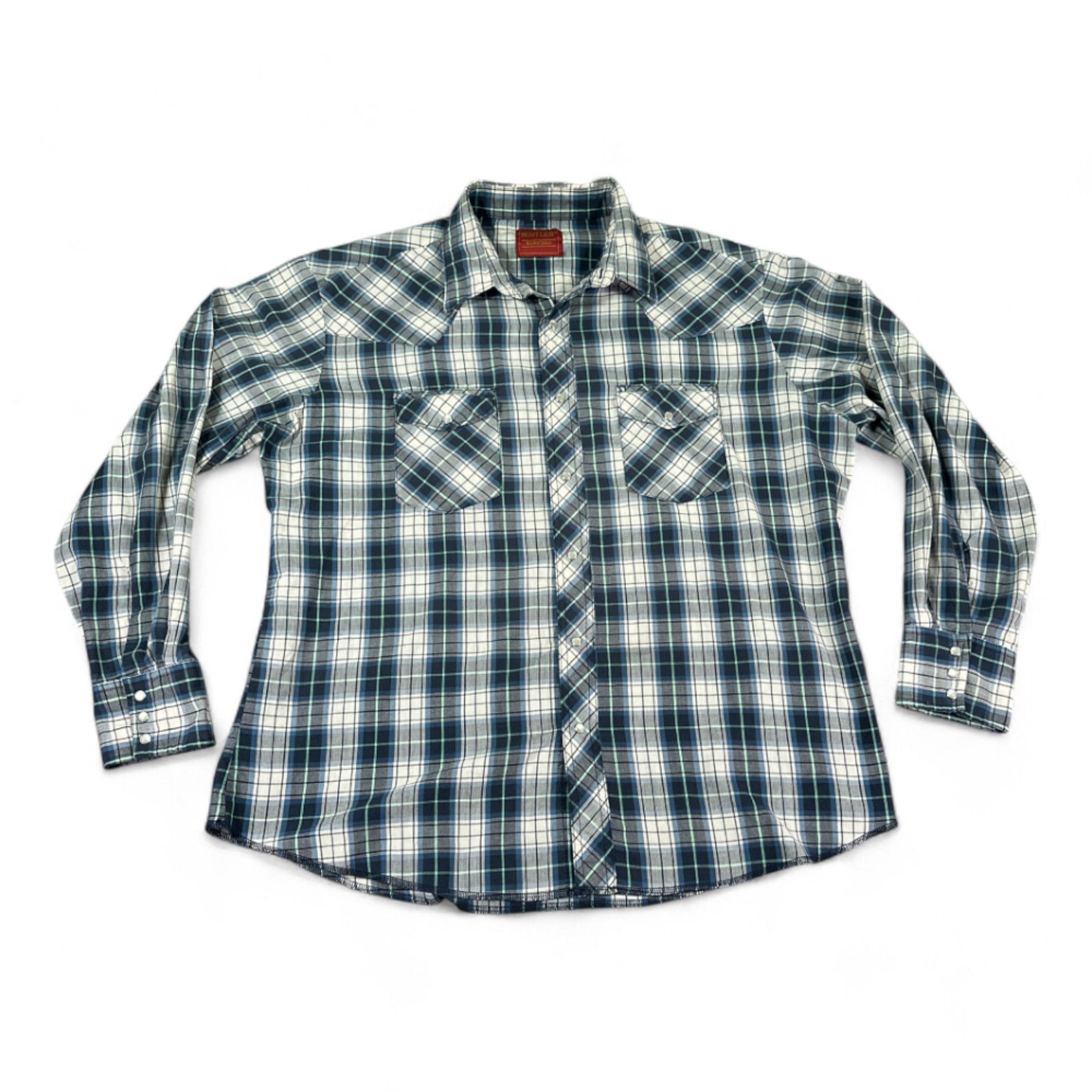 Rustler Vintage Rustler Western Shirt XL Green Blue Plaid Cowboy 90s ...