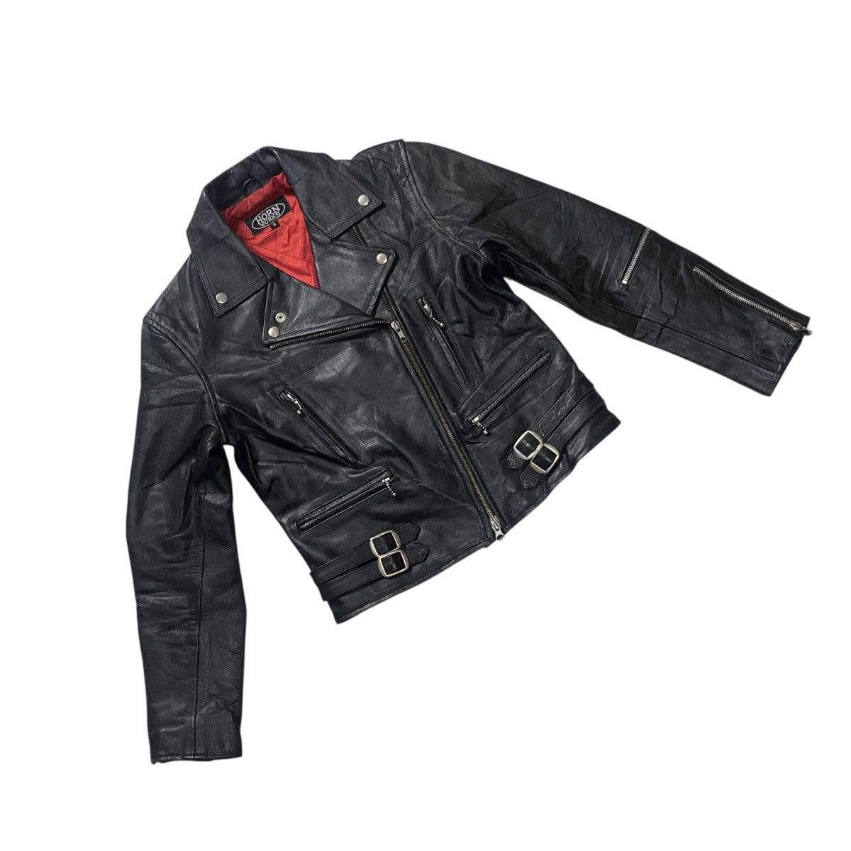 Genuine Leather Horn Works bikers double collar leather jacket Size M / US 6-8 / IT 42-44 - 2 Thumbnail
