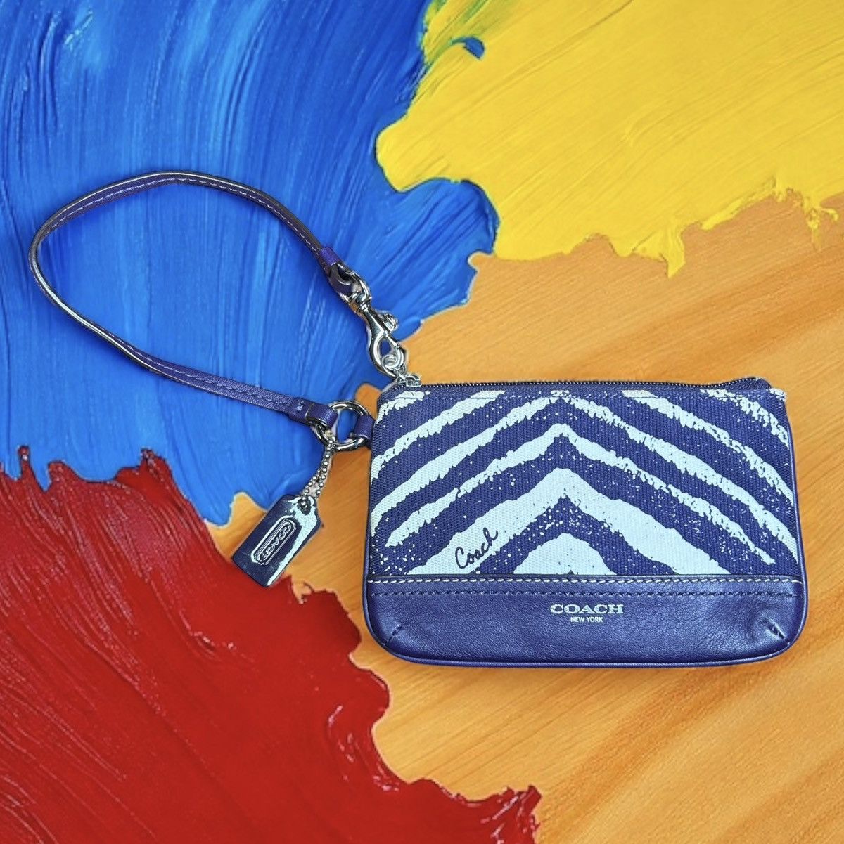 Coach Coach Purple And Cream Artsy Abstract Wristlet - “Samia” Size ONE SIZE - 1 Thumbnail