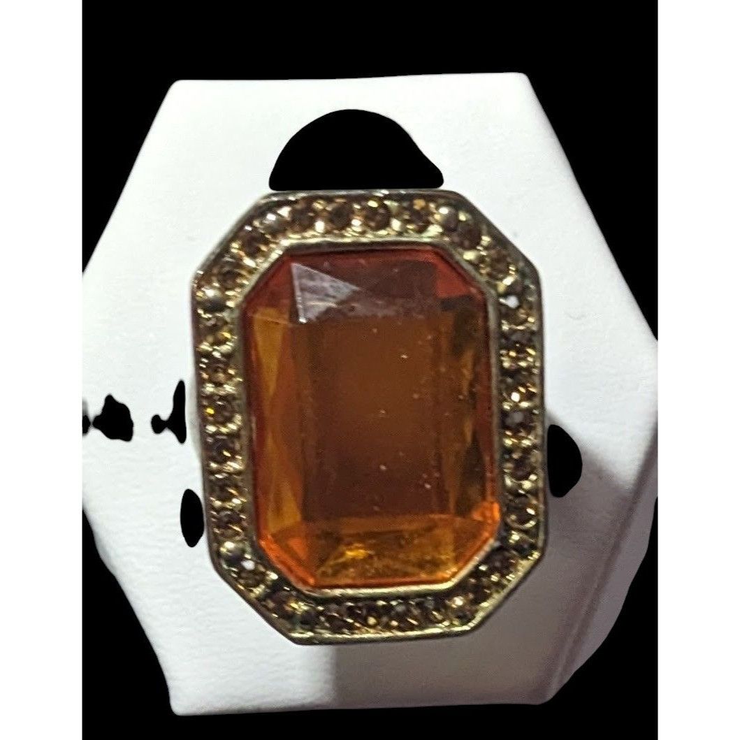 Other Vintage Topaz Glass Rhinestone Gemmed Statement Ring Size 6 Size ONE SIZE - 9 Thumbnail