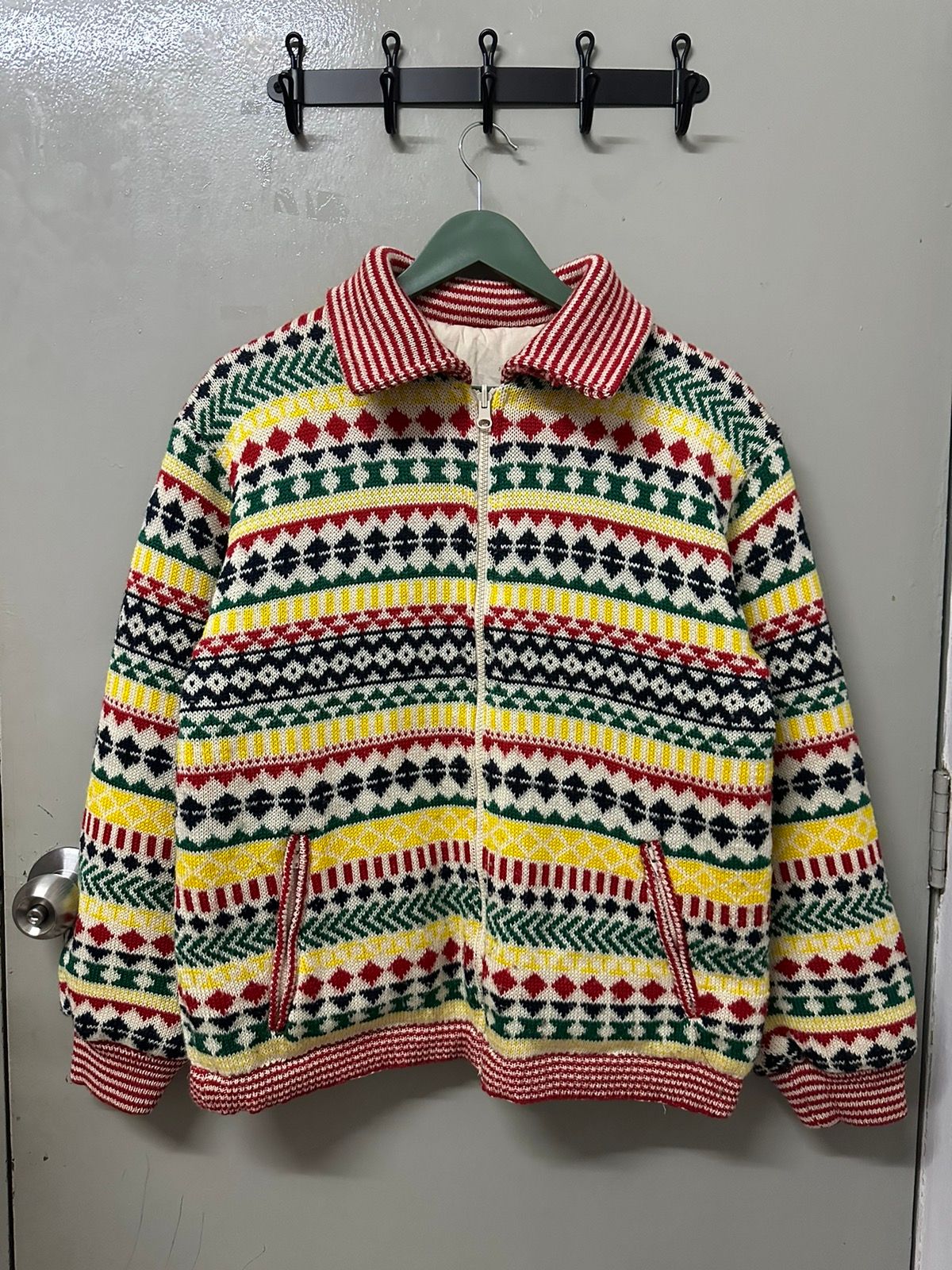 Pre-owned Vintage Knit Reversible Sweater Jacket In Multicolor