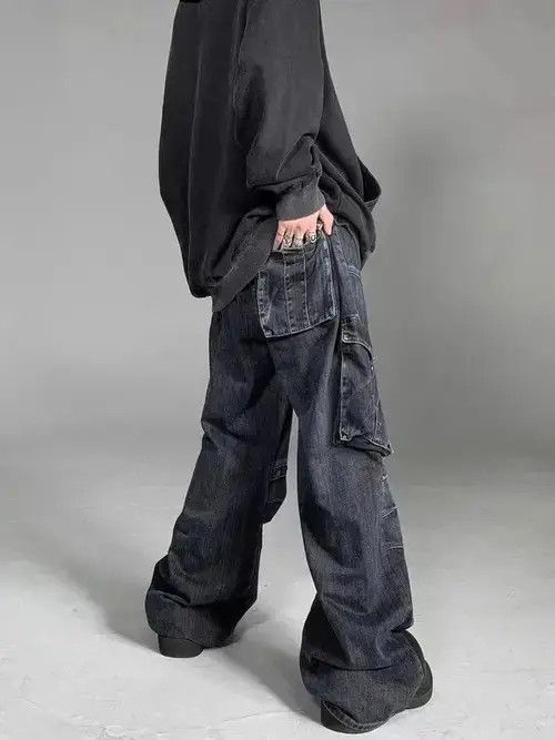 Japanese Brand × Jean Retro Heavy Industry Big Pocket Workwear Wide Leg Jeans Size US 32 / EU 48 - 3 Thumbnail