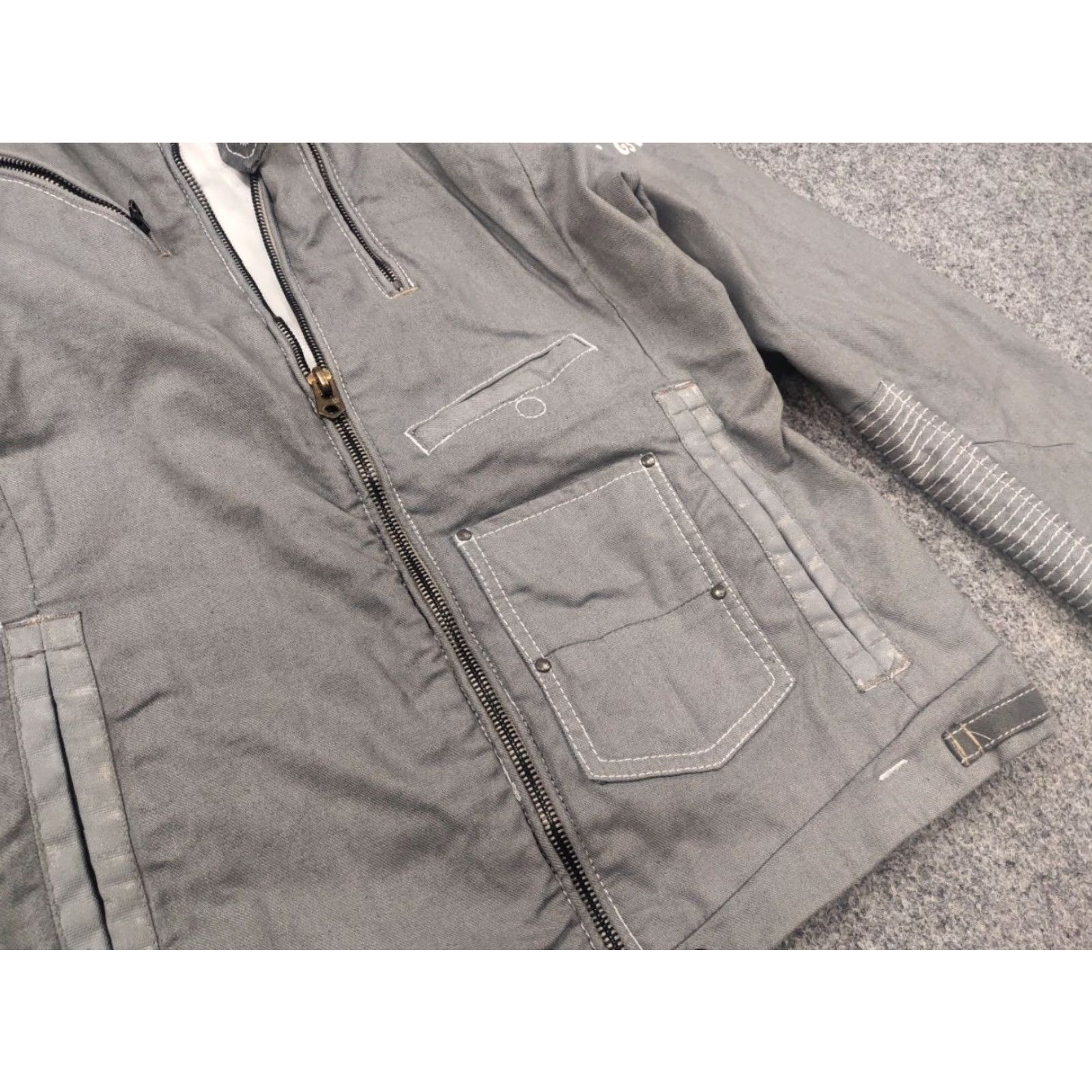 G-Star VINTAGE G Star Raw Gunner Logo Zip Pocket Waxed Gray Cotton Biker Jacket M Women Gray Waxed Logo Pockets 90s Style Mens Ladies Size M / US 6-8 / IT 42-44 - 7 Thumbnail