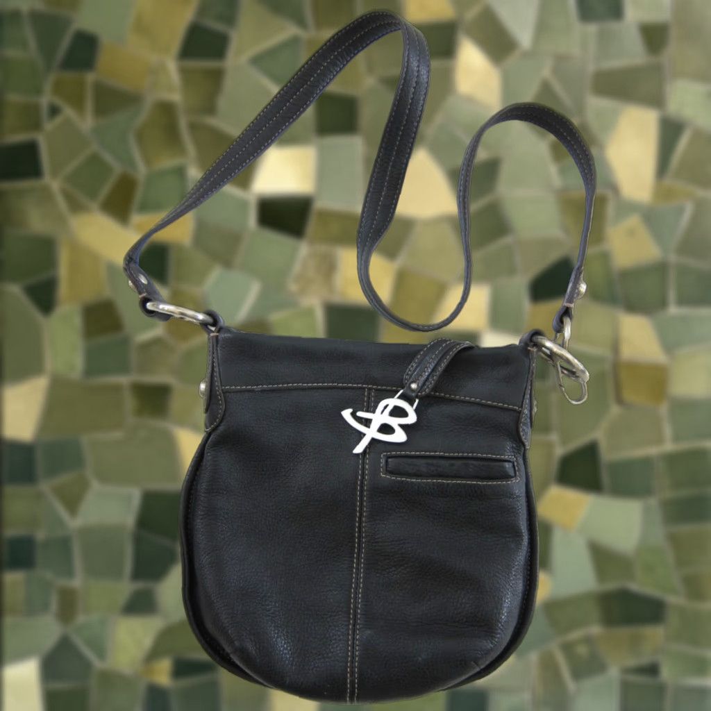 Vintage B. Makowsky Black 100% Leather Silver Buckle Pocket Satchel Shoulder Bag Purse Size ONE SIZE - 1 Thumbnail