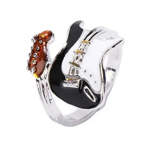 VIBE Black White Color Oiled Guitar Ring Finger Jewelry Size ONE SIZE - 1 Thumbnail
