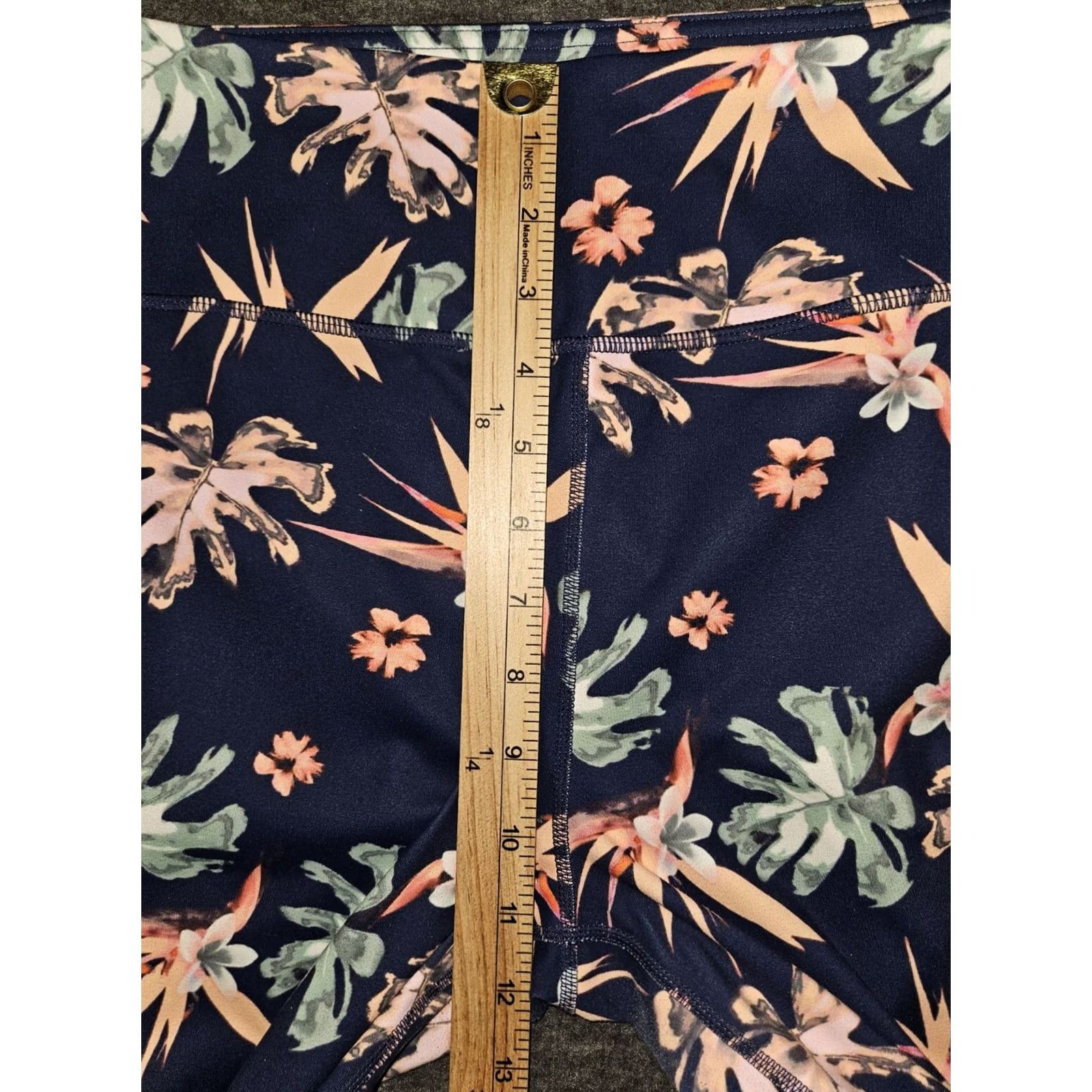 Vintage Walkpop Leggings Women's L Cropped Navy Blue Floral Active Yoga Gym Walking Size 36" / US 14 / IT 50 - 4 Thumbnail
