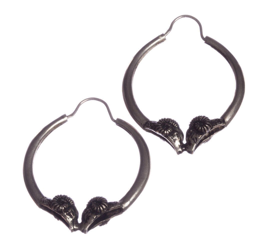 Designer Silver Double Headed Ram Hoop Earrings with Antique Finish Size ONE SIZE - 1 Thumbnail