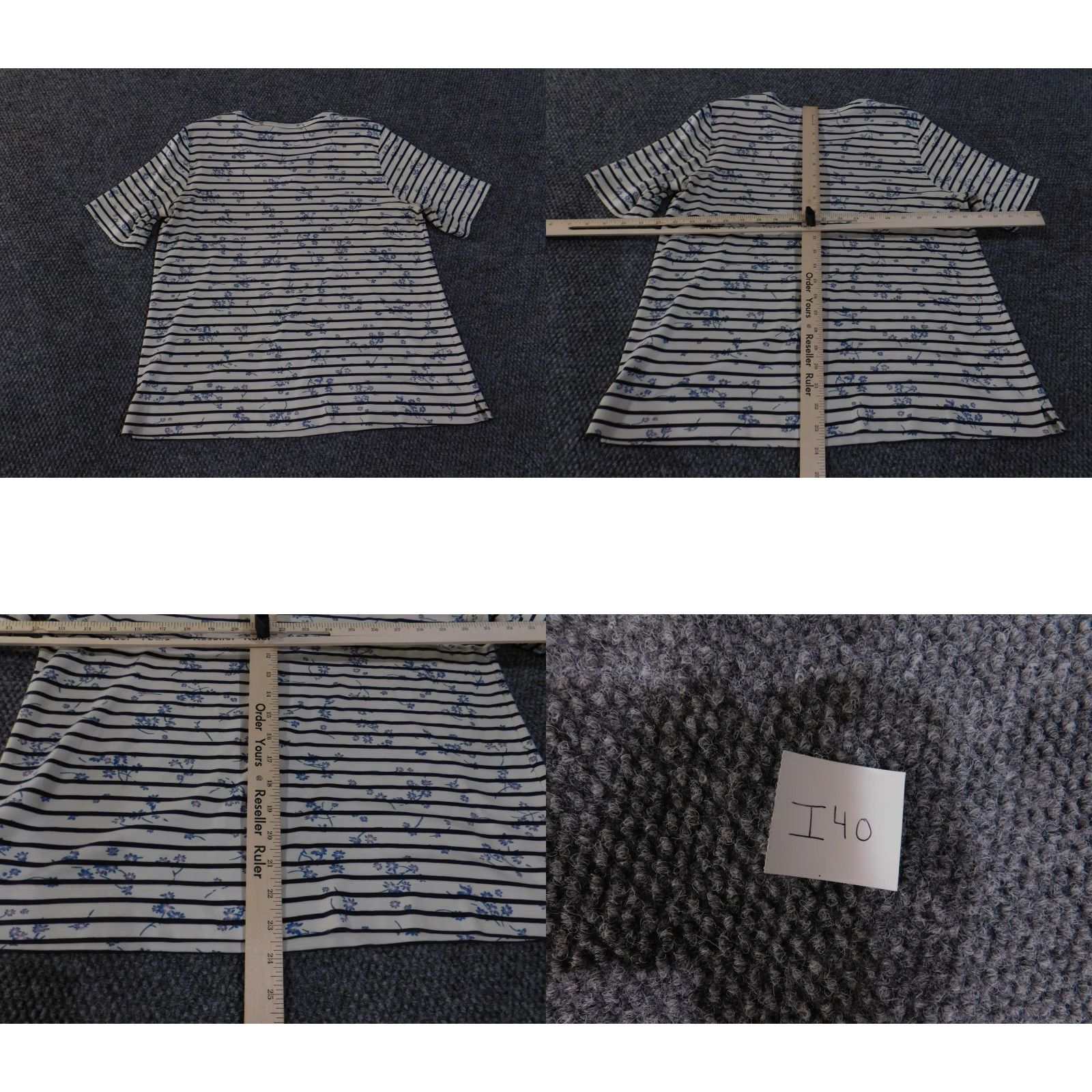 Vintage LL Bean Blouse Womens Large White Navy Floral Striped Supima Pullover Size L / US 10 / IT 46 - 8 Thumbnail