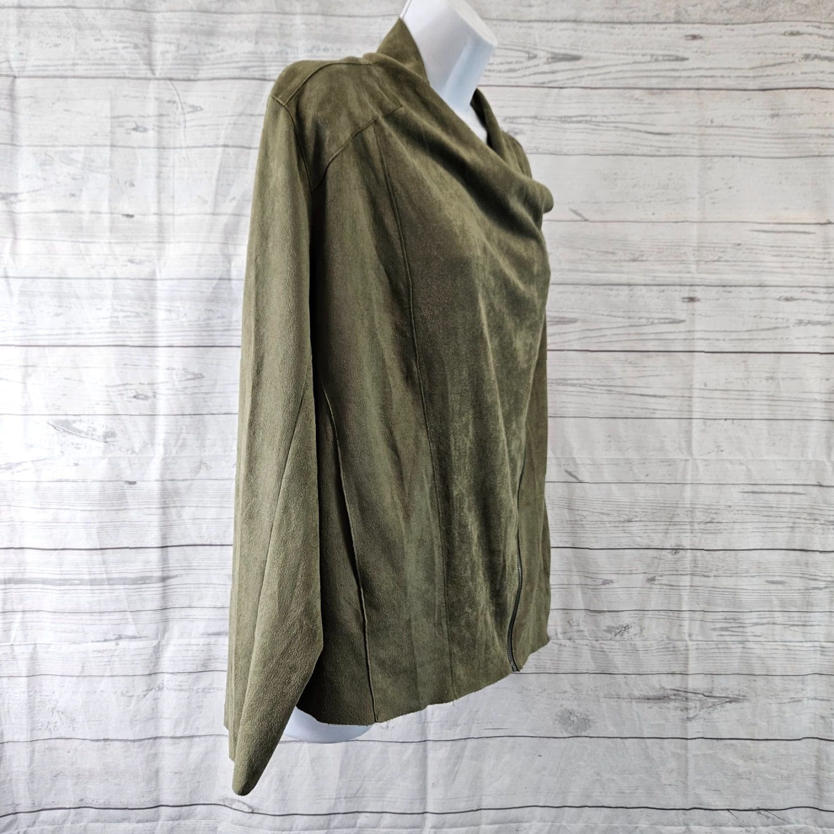 Vintage Kori America Womens Faux Suede Moto Jacket Sz Medium Green Long Sleeve Jacket Size M / US 6-8 / IT 42-44 - 3 Thumbnail