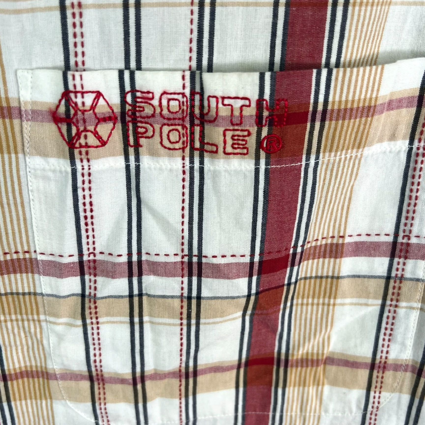 Southpole South Pole Shirt Mens 3XL Short Sleeve Button-Up Red/Tan Y2K Checked Size US XXL / EU 58 / 5 - 6 Thumbnail