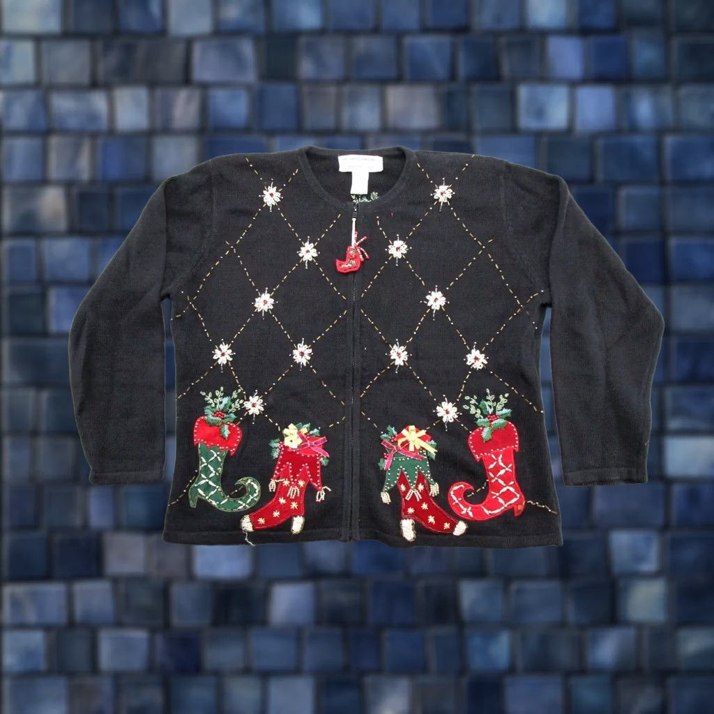Vintage VTG Y2K 2004 Heirloom Collectibles Holiday Christmas Cardigan Zip Size PL Read Sweater Women Black Cardigan Christmas 2004 Womens PL Size L / US 10 / IT 46 - 1 Thumbnail