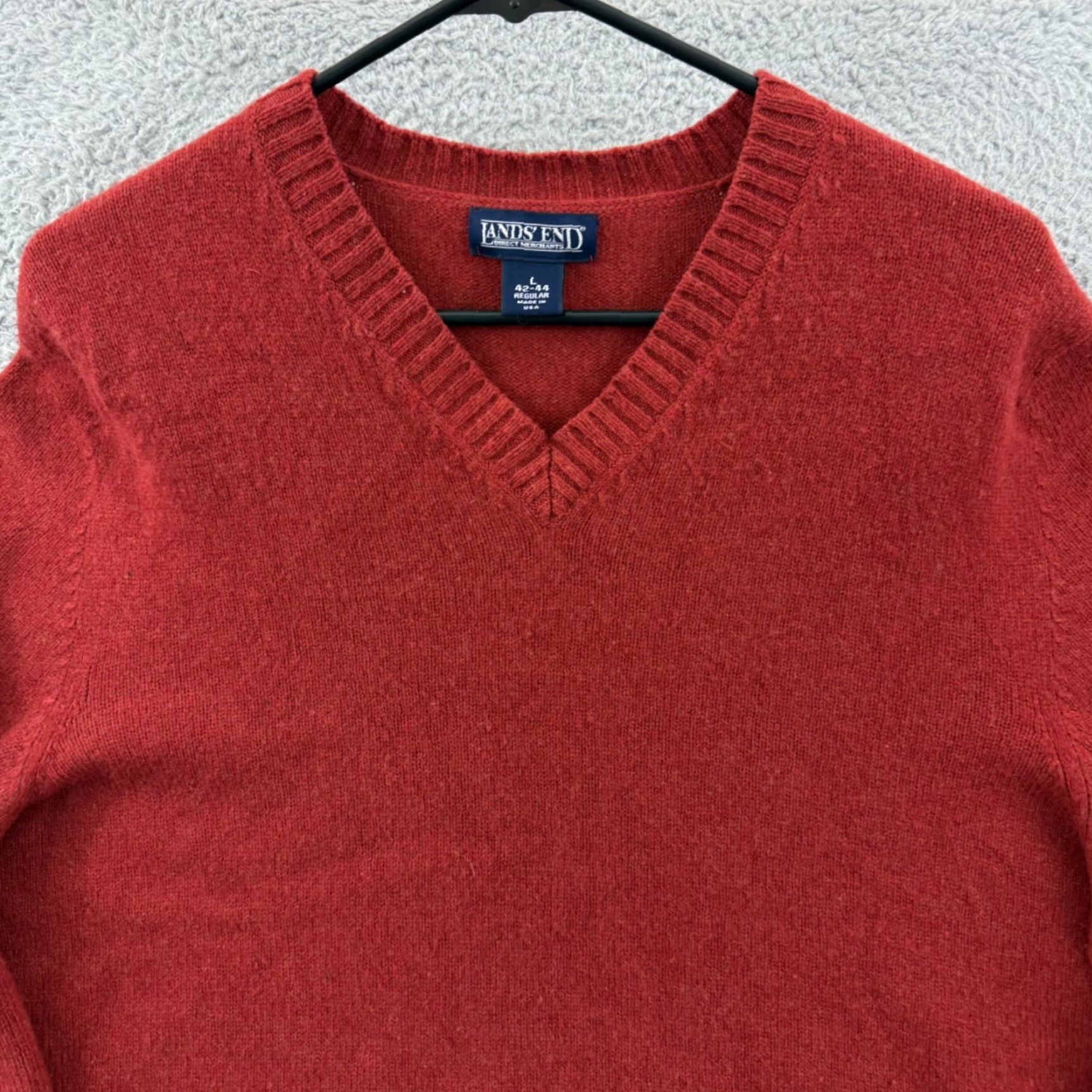 Lands' End VINTAGE Lands End Sweater Mens Large Orange Lambswool Knit V Neck Classic Preppy Size US L / EU 52-54 / 3 - 3 Thumbnail