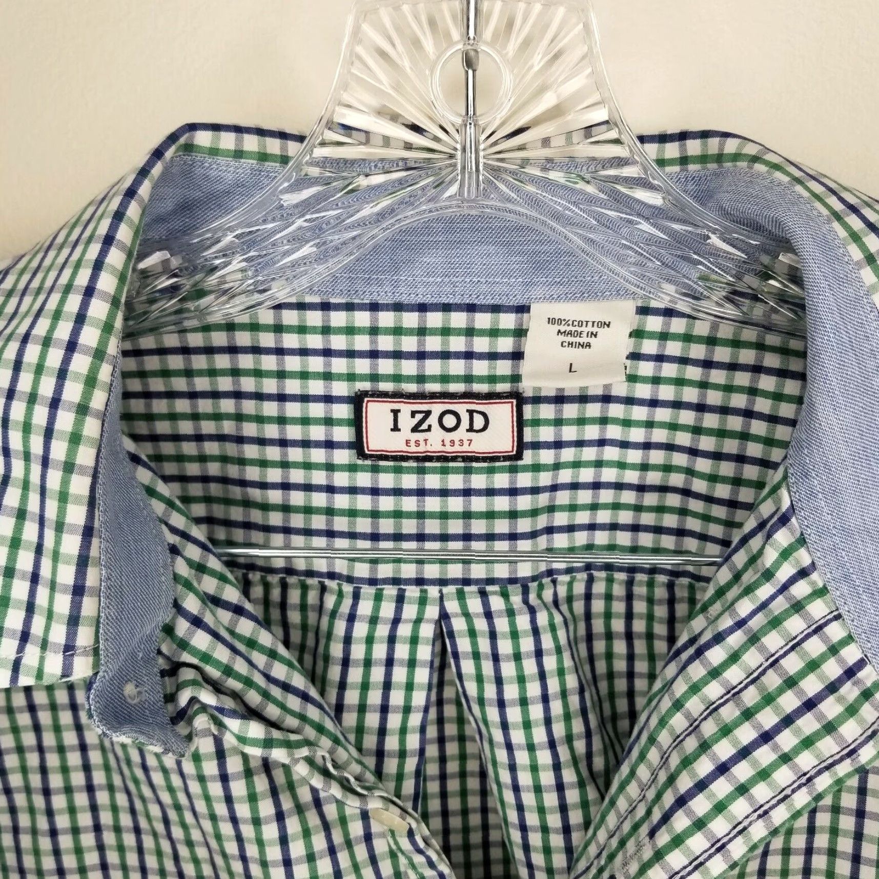 Izod IZOD Long Sleeve Button-Up Plaid Shirt Men Blue Green Size Large L Regular Mens Size US L / EU 52-54 / 3 - 2 Thumbnail