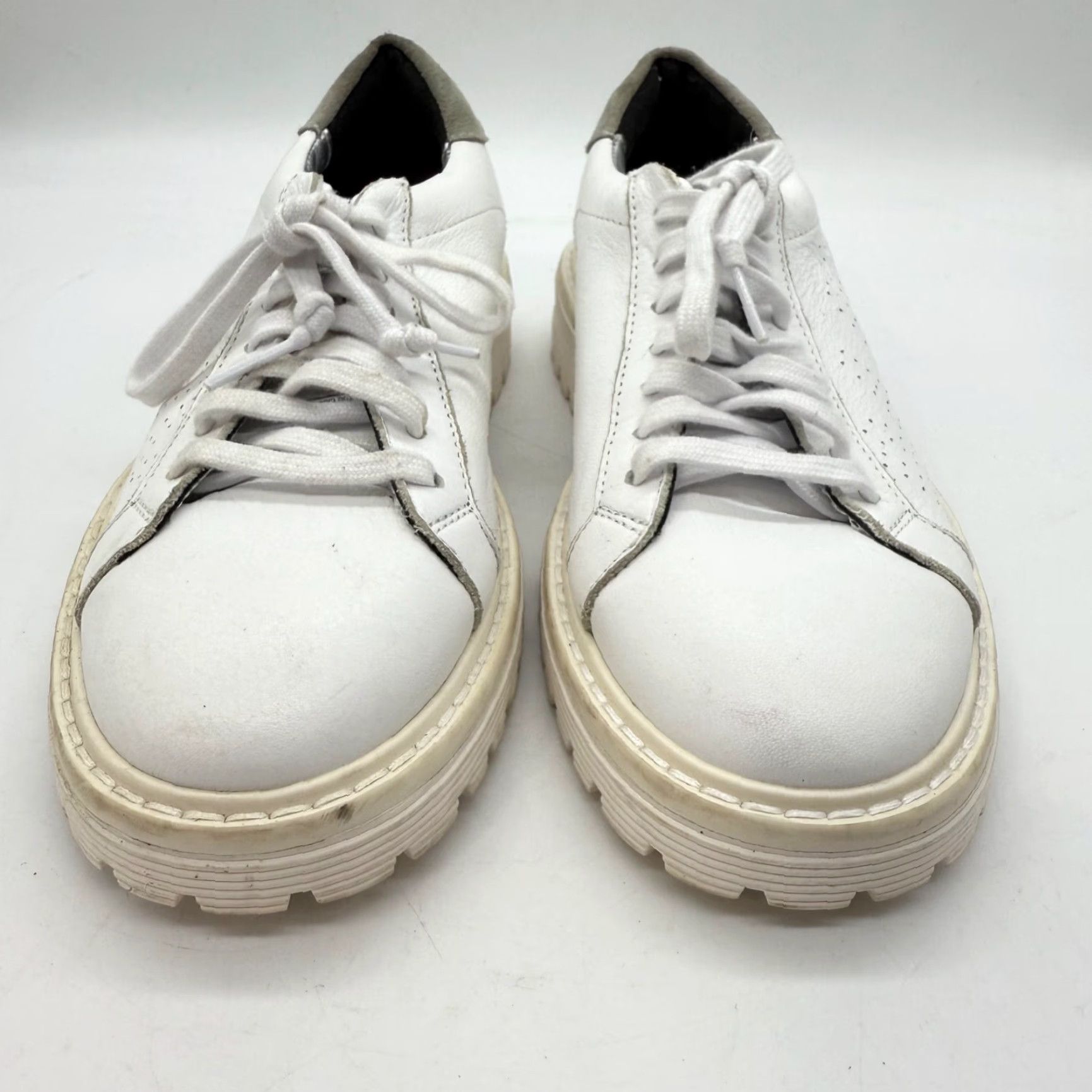 P448 P448 Womens Sneaker Lace Up White Leather Size 35/US 5-5.5 Chunky Sole Leather White Sneakers Size US 5.5 / IT 35.5 - 3 Thumbnail