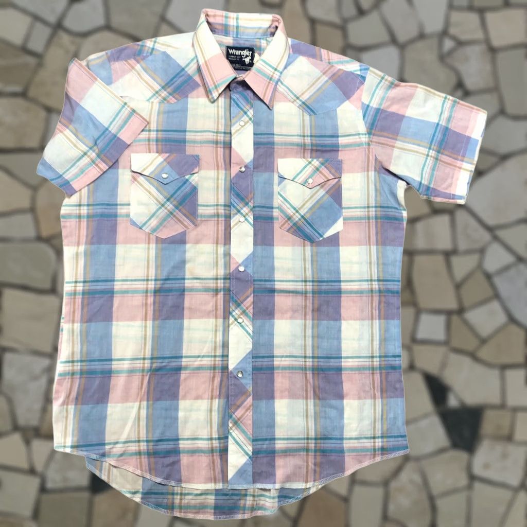 Wrangler VINTAGE Wrangler Pearl Snap Shirt Men 16.5 X Long Tails Reg Fit Plaid Pink Cowboy Western Size US XL / EU 56 / 4 - 1 Thumbnail