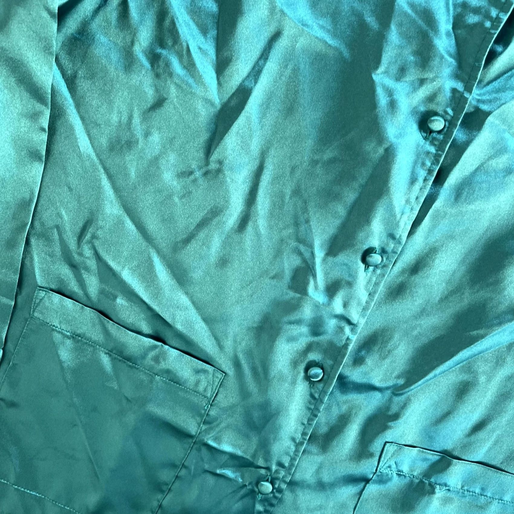 Vintage Satin Pajama Set Womens Large Green Button Front Long Sleeve 2 Piece Sleepwear Size L / US 10 / IT 46 - 3 Thumbnail