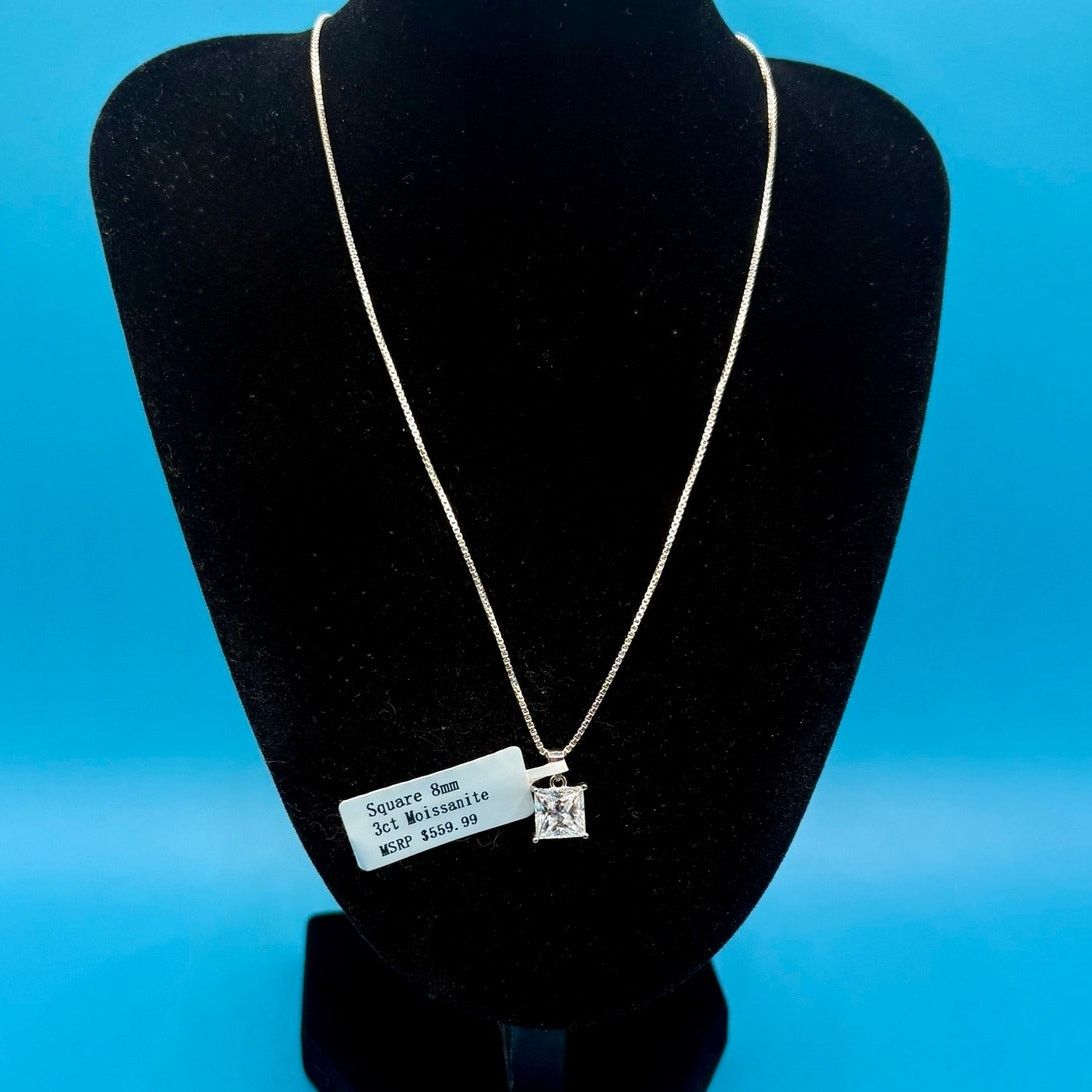 Jewelry 3CTW Moissanite 8mm Square Pendant 925 Sterling Silver NWT Size ONE SIZE - 1 Thumbnail