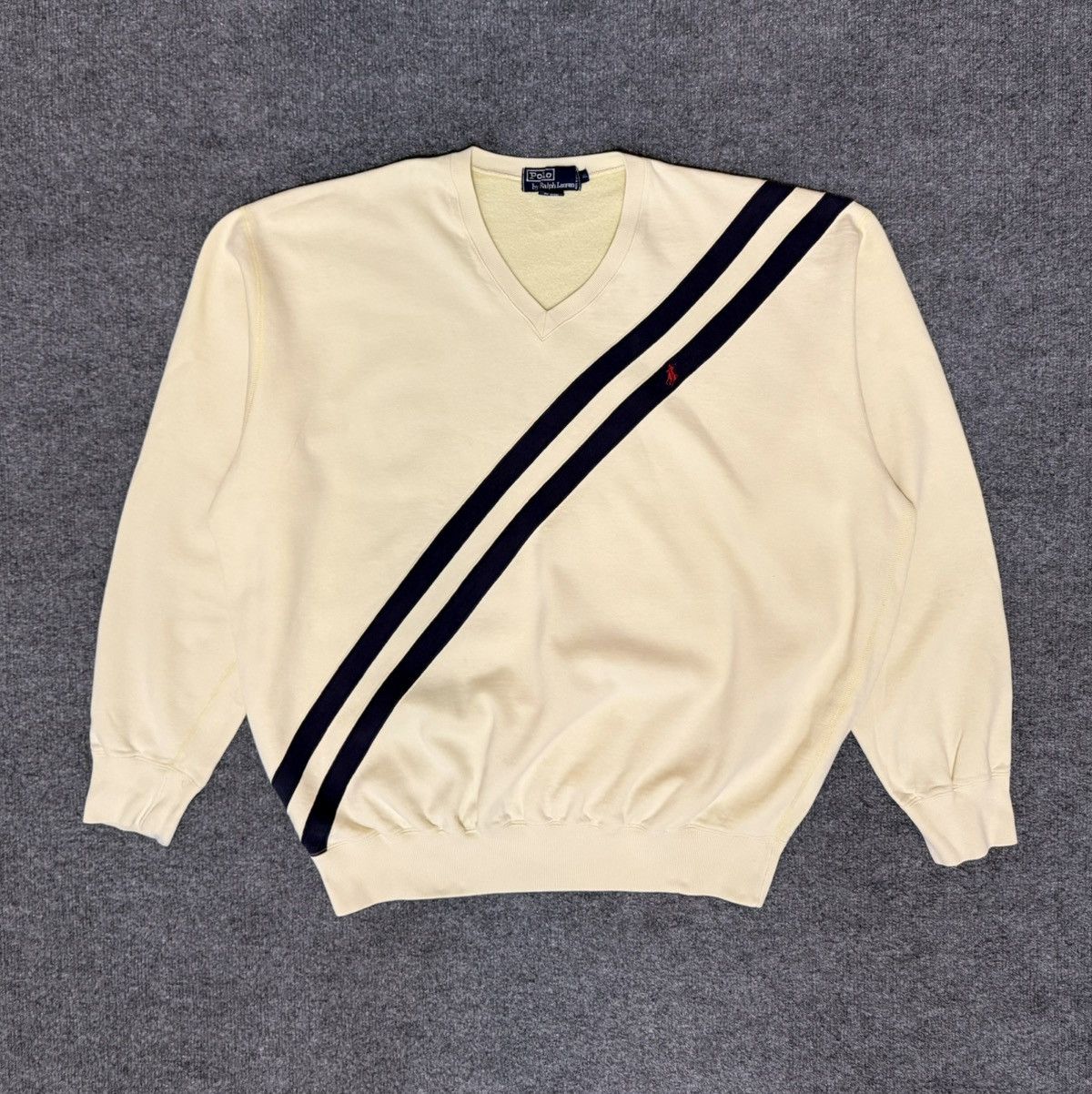 Polo Ralph Lauren Vintage Polo Ralph Lauren V Neck Stripe Sweatshirt XL Size US XL / EU 56 / 4 - 1 Thumbnail