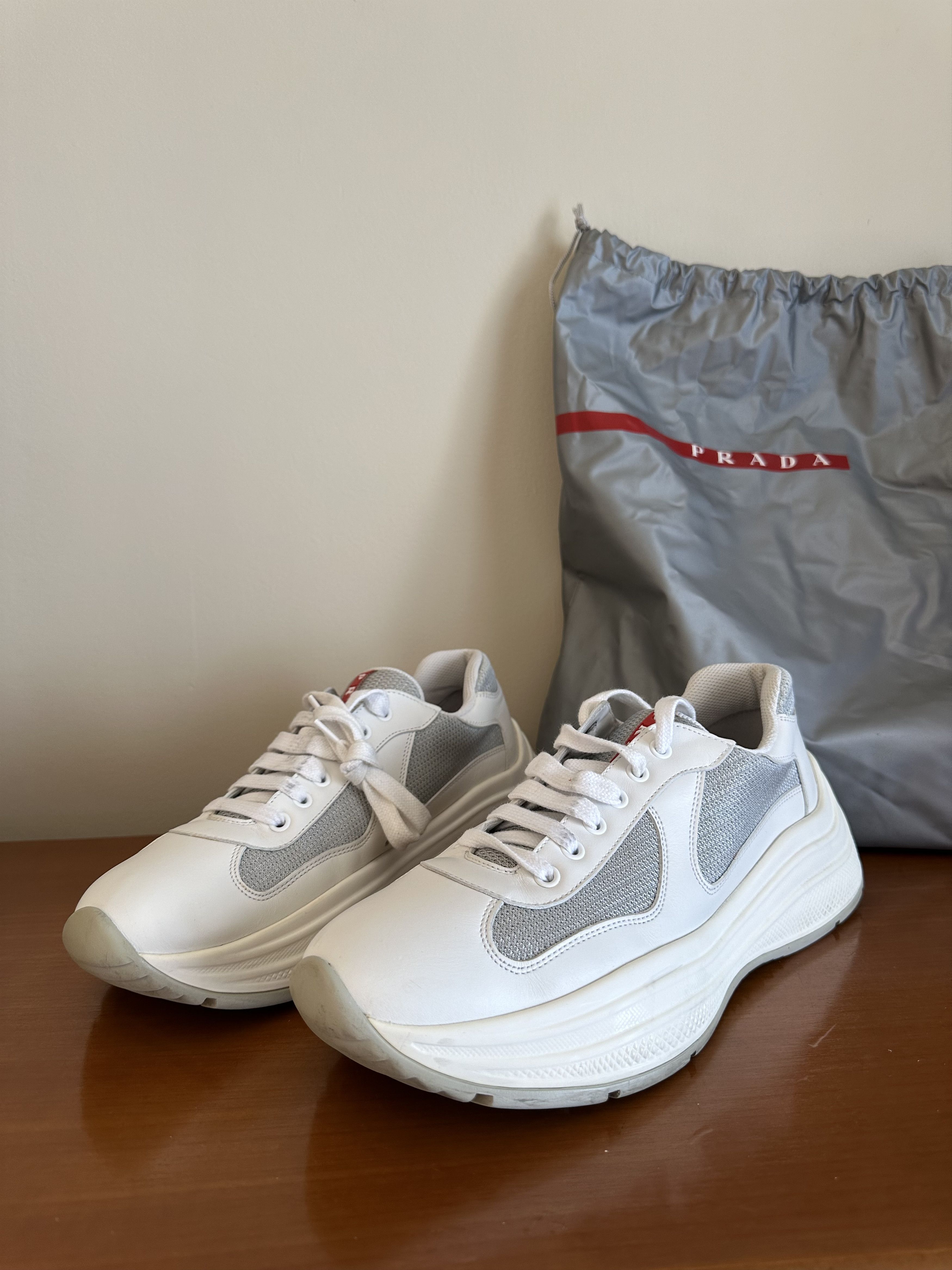 Prada Prada America’s Cup-Style Sneakers – White / Grey (4E3494) Size US 8.5 / EU 41-42 - 7 Thumbnail
