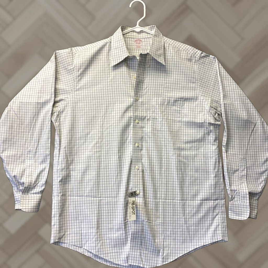 Brooks Brothers Brooks Brothers 1818 Men's Dress Shirt Long Sleeve Button-Down Regular Fit 16.5 Regent Blue Check Business Casual Formal Wedding Size 42R - 1 Thumbnail