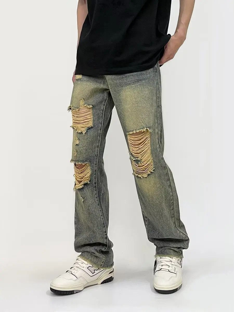 Japanese Brand Loose straight leg washed ripped jeans Size US 32 / EU 48 - 2 Thumbnail