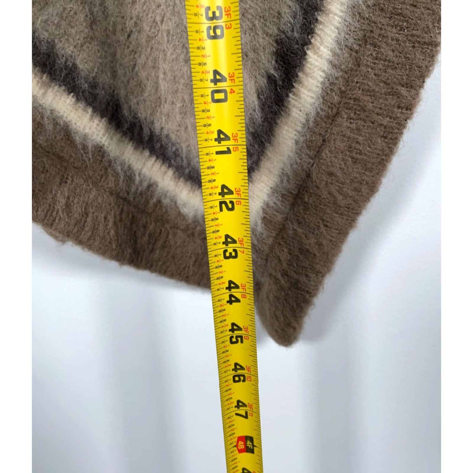 Vintage VINTAGE Hilda Ltd. Poncho Women's One Size Brown Beige Stripe Iceland Made 60s Size ONE SIZE - 6 Thumbnail