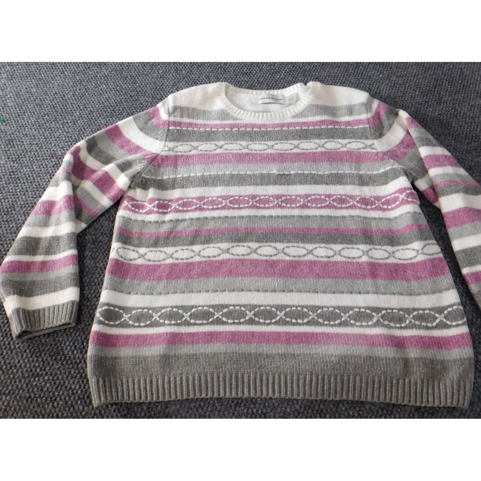 Vintage Alfred Dunner Womens Sweater Large Pink Pullover Acrylic Striped Crew Neck Cap Sleeve Casual Knit Size L / US 10 / IT 46 - 2 Thumbnail