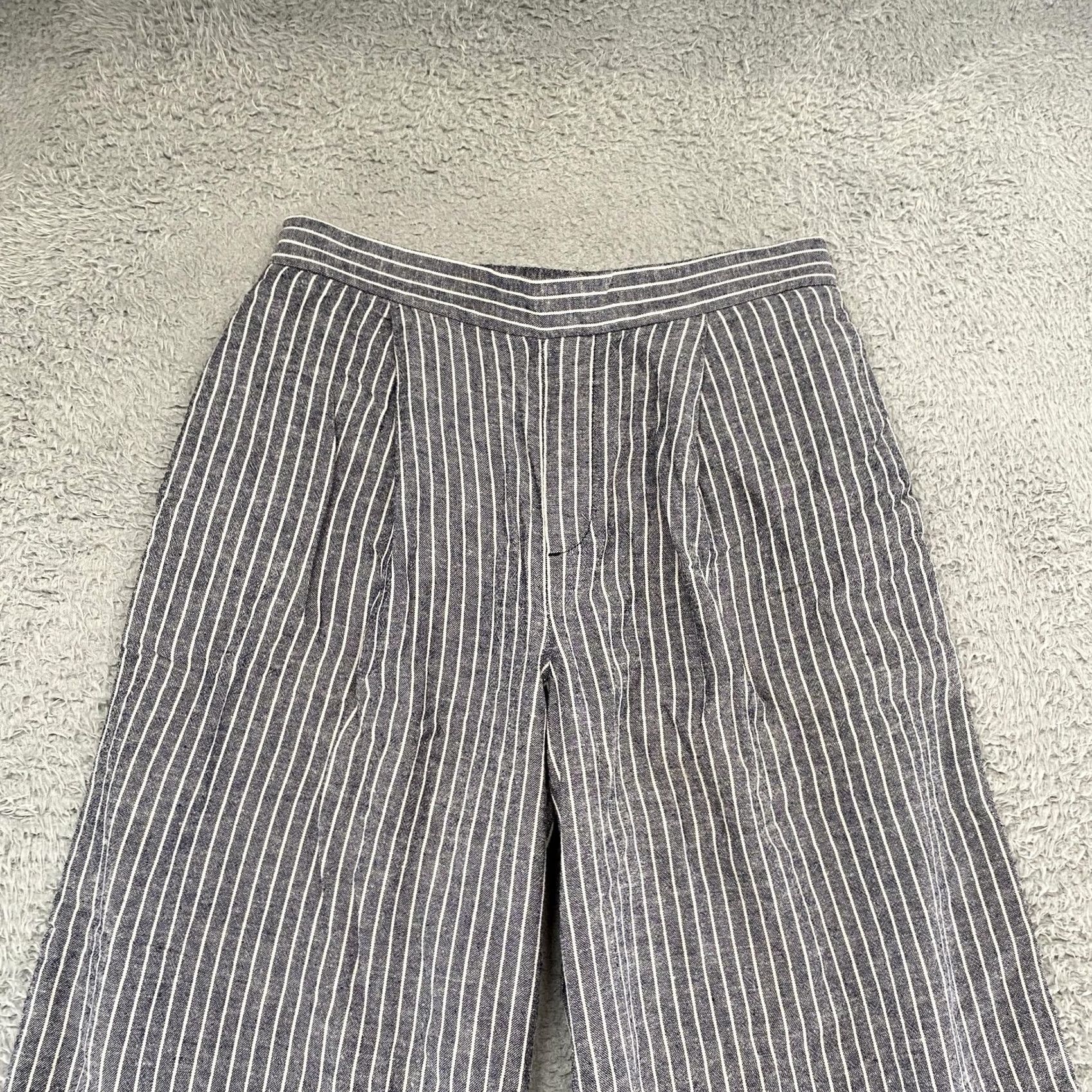 Banana Republic Banana Republic Womens S Blue Stripe Linen Wide Leg Pants Coastal Beachy Ankle Size 28" / US 6 / IT 42 - 3 Thumbnail