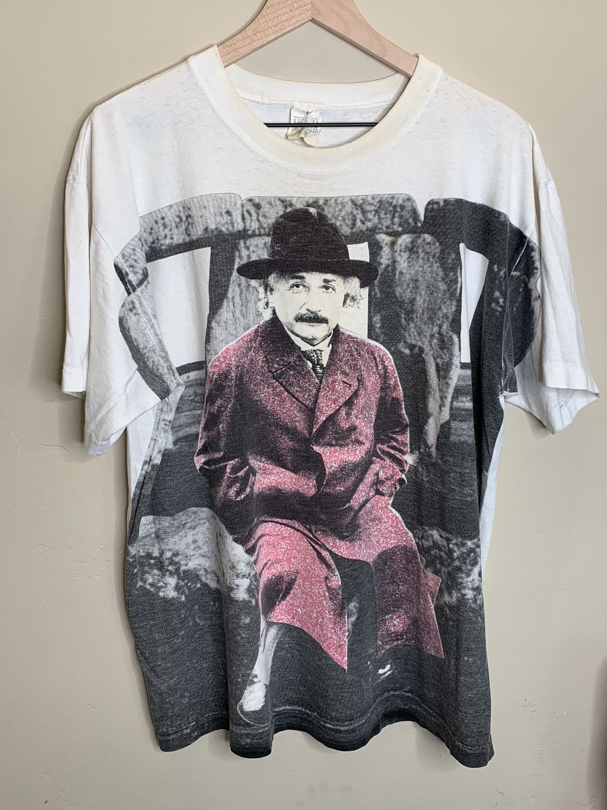 image of Art x Made In USA Vintage Albert Einstein Aop Single Stitch Usa Shirt in White, Men's (Size XL)