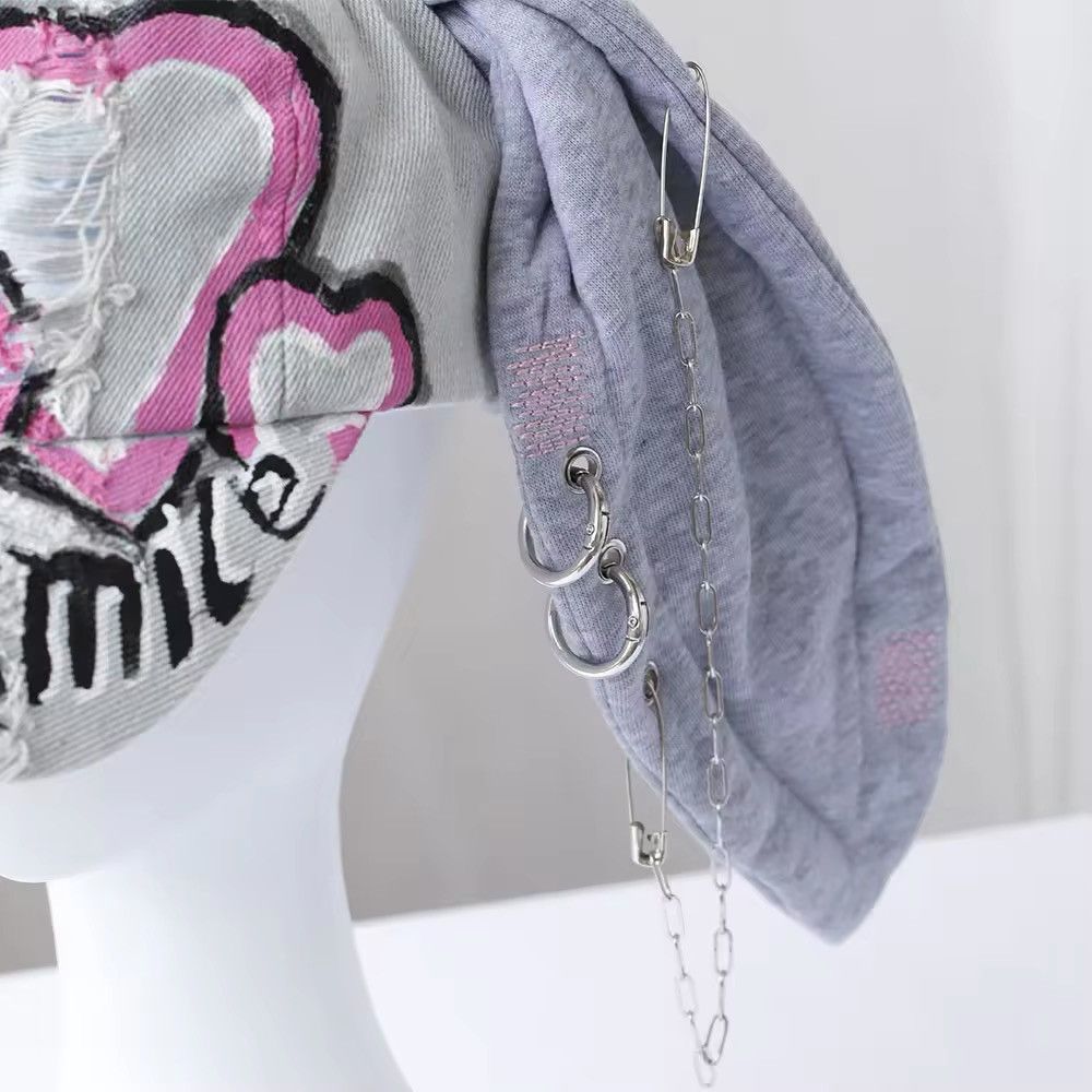Japanese Brand Graffiti Long Rabbit Ears Ripped Metal Ring Cap Size ONE SIZE - 4 Thumbnail