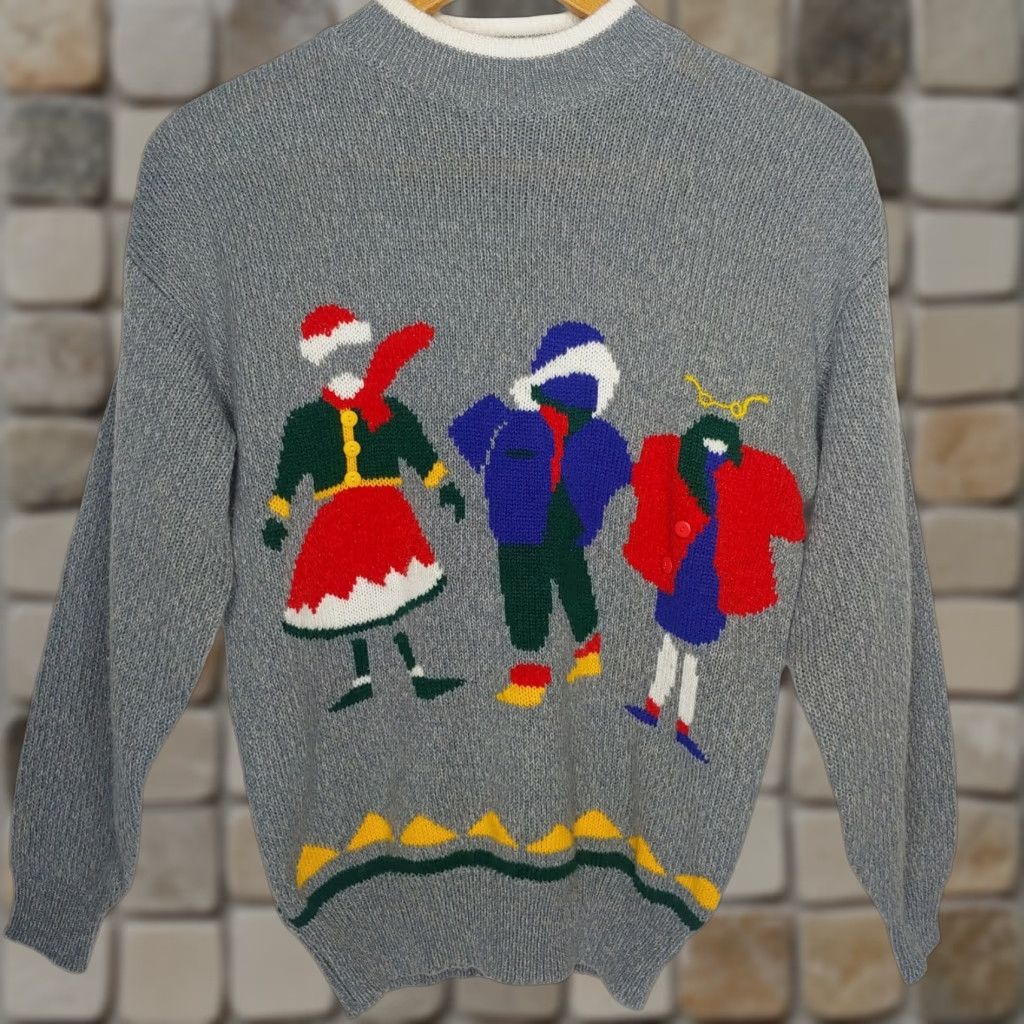 Vintage VINTAGE 1988 Korea Retro Knit Works Sweater M Gray Red Blue Winter Fashion Women Size M / US 6-8 / IT 42-44 - 1 Thumbnail