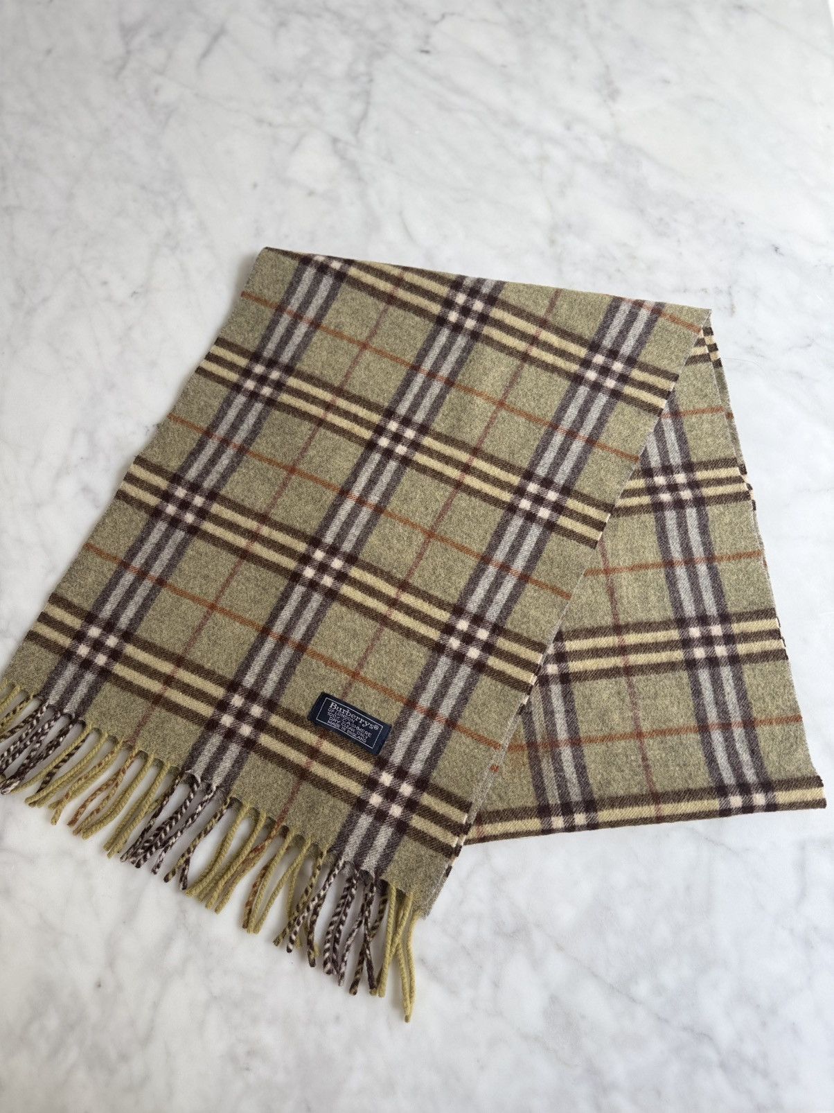 Burberry Pre 1999 Burberrys Vintage 100% Cashmere Scarf Olive Green Size ONE SIZE - 3 Thumbnail