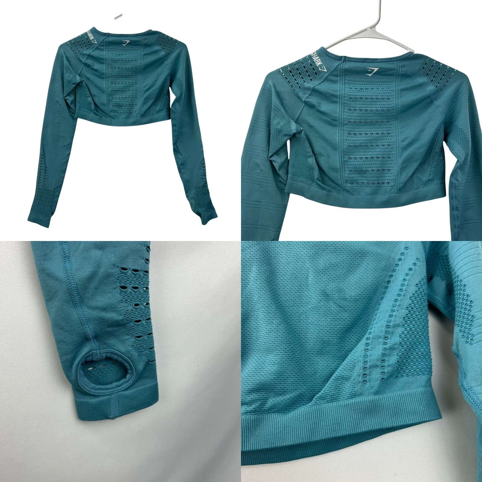 Gymshark Gymshark Crop Top Womens XS Teal Blue Flawless Knit Long Sleeve Thumbhole Size XS / US 0-2 / IT 36-38 - 7 Thumbnail
