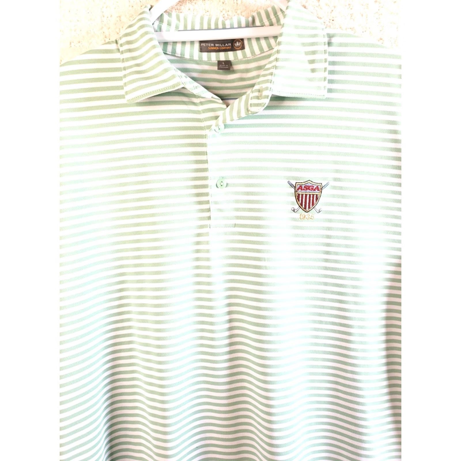 Peter Millar Peter Millar Summer Comfort Polo Shirt Striped Short Sleeve Button Front Mens L Green White Size US L / EU 52-54 / 3 - 3 Thumbnail