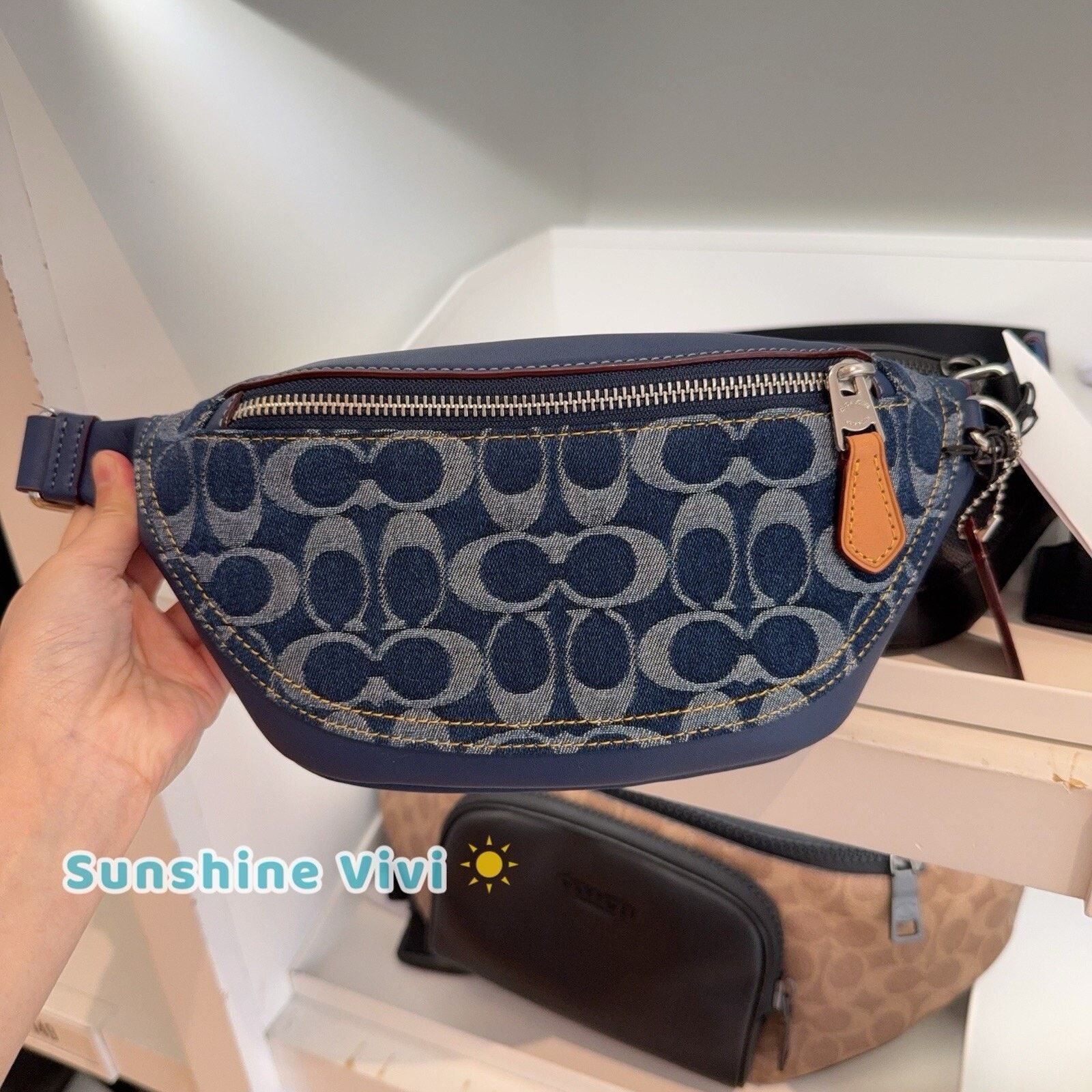 NWT Coach Warren Mini Belt Bag Denim Cy886 Silver/deep Blue, Men's