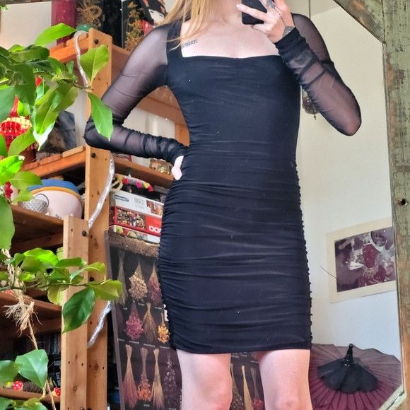 Other Tiger mist zira dress sheer long sleeve black midi dress - s Size S / US 4 / IT 40 - 2 Thumbnail
