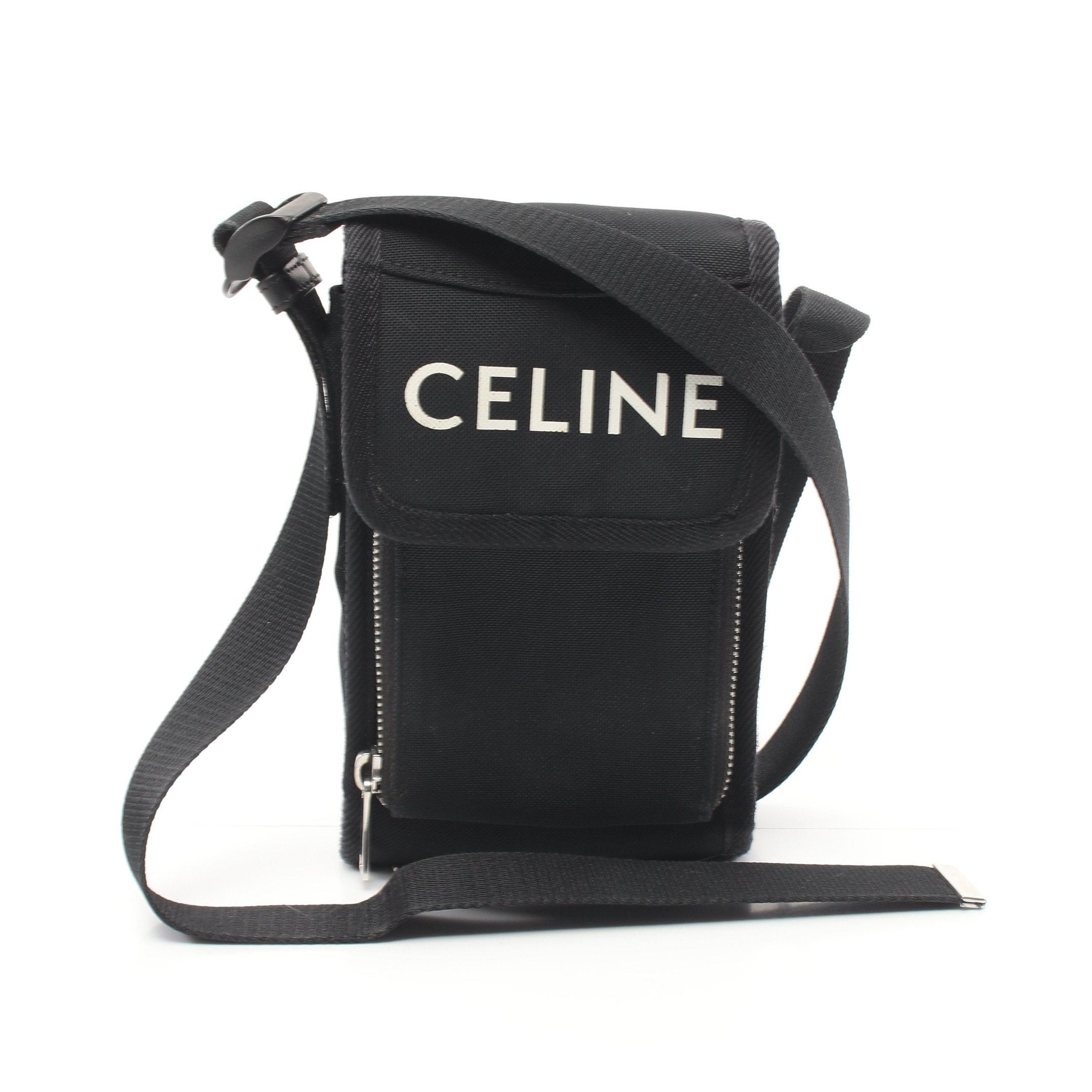 image of Celine Trekking Mobile Pouch Shoulder Bag Canvas Black, Men's