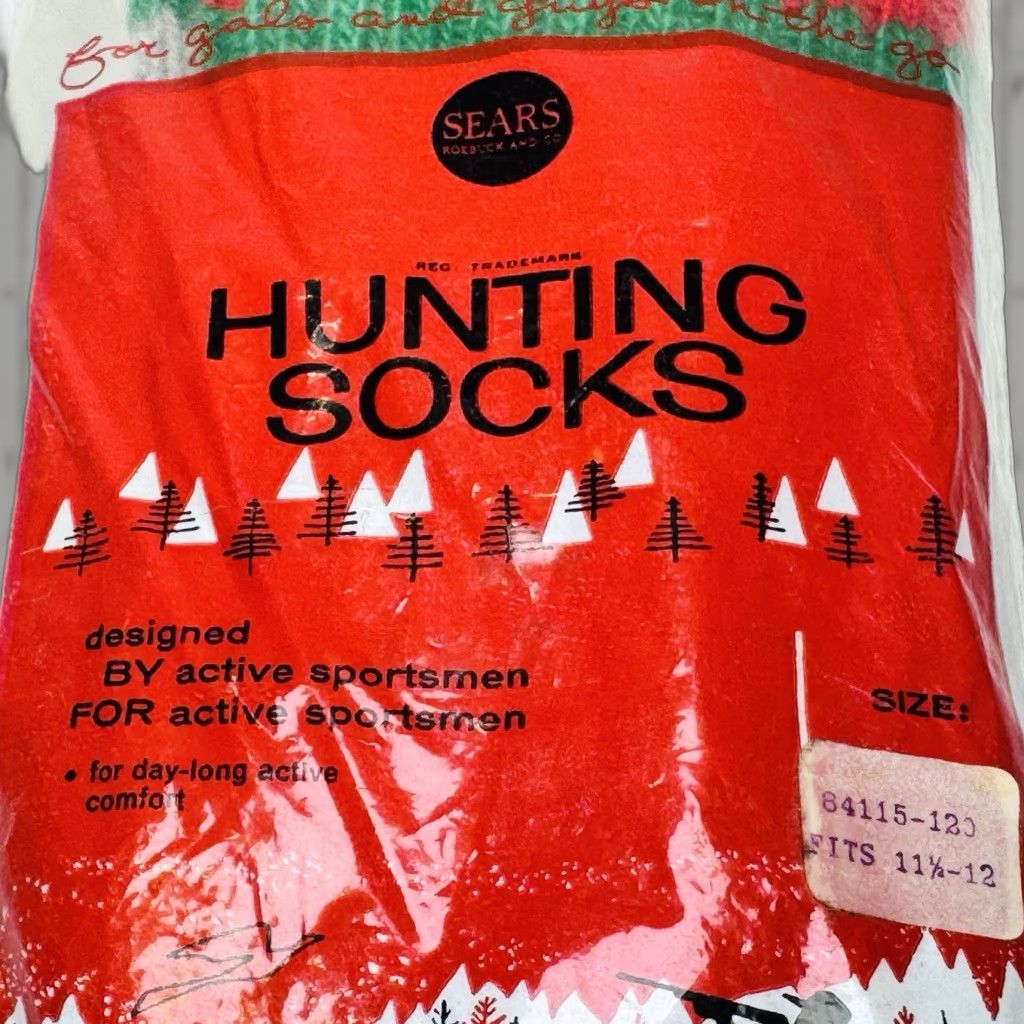 Sears VINTAGE Sears Roebuck NOS Original Label Long Socks Hunting Mens One Size Gray 1970s Cotton Outdoors Bag sz 11.5-12 Size ONE SIZE - 1 Thumbnail