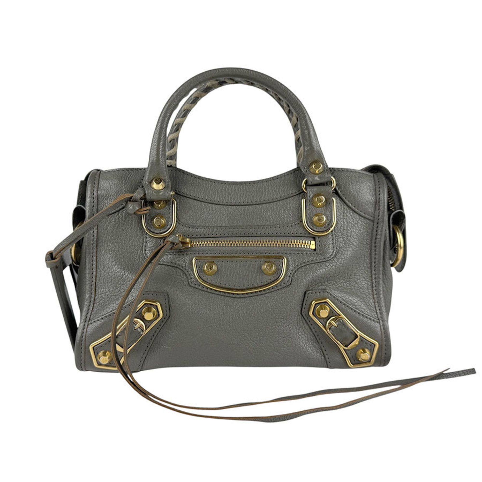 Balenciaga Classic Mini City Handbag/Shoulder Bag in Grey Leather