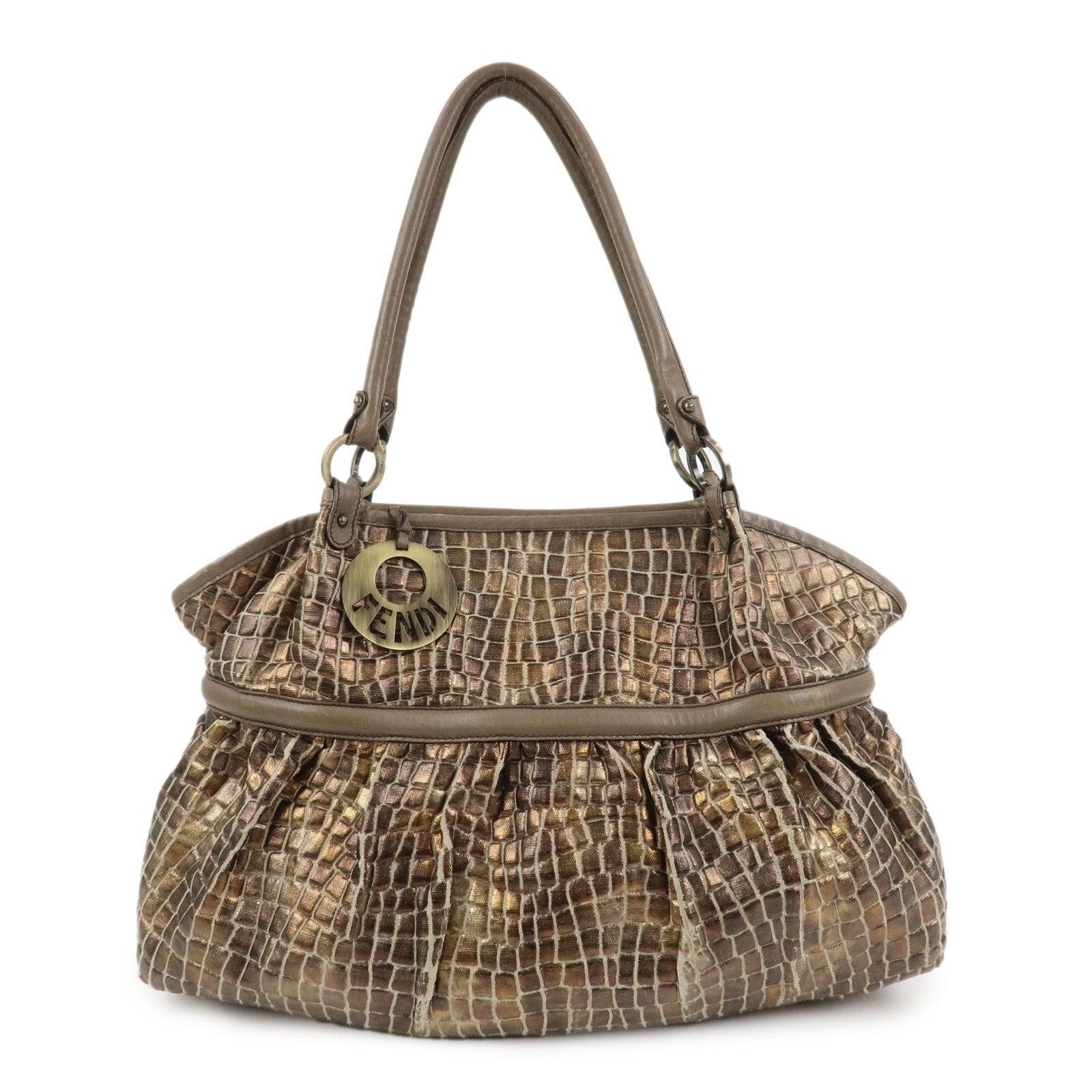 Fendi Fendi Embossed Leather Gathered Shoulder Tote Brown Size ONE SIZE - 1 Thumbnail