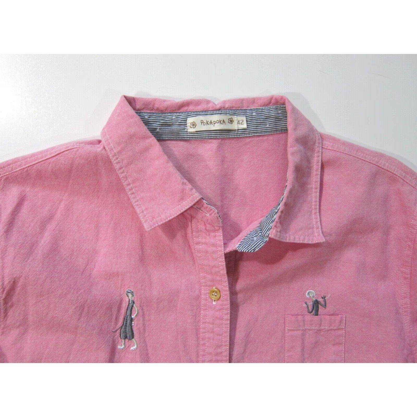 Pinko VINTAGE Pokapoka 100% Cotton Pink Grey Embroidered Pocket Button Down Golf Blouse 42/M Womens Blouse Size M / US 6-8 / IT 42-44 - 4 Thumbnail