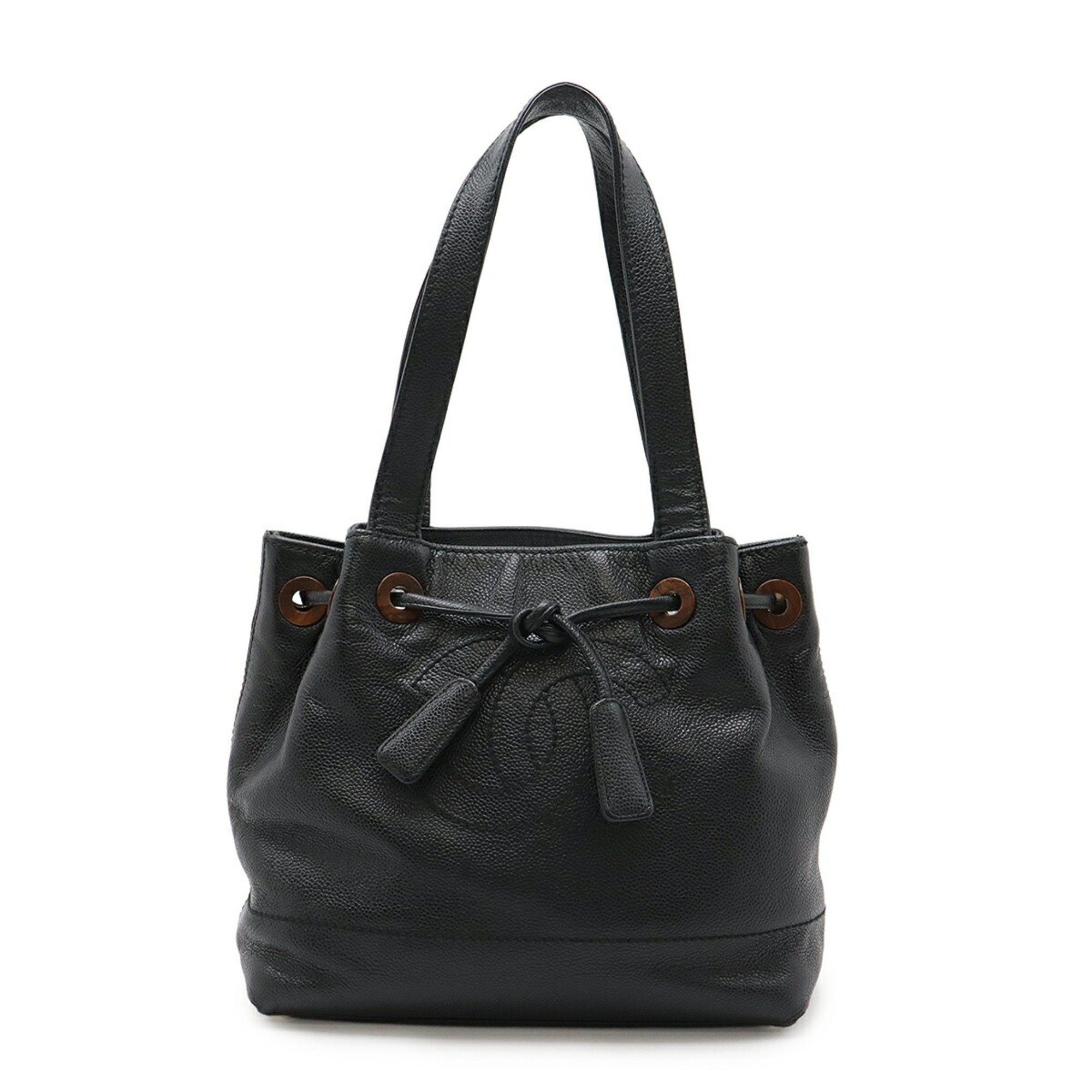 Chanel Coco Mark Tote Bag Shoulder Caviar Skin Leather Black, Women's