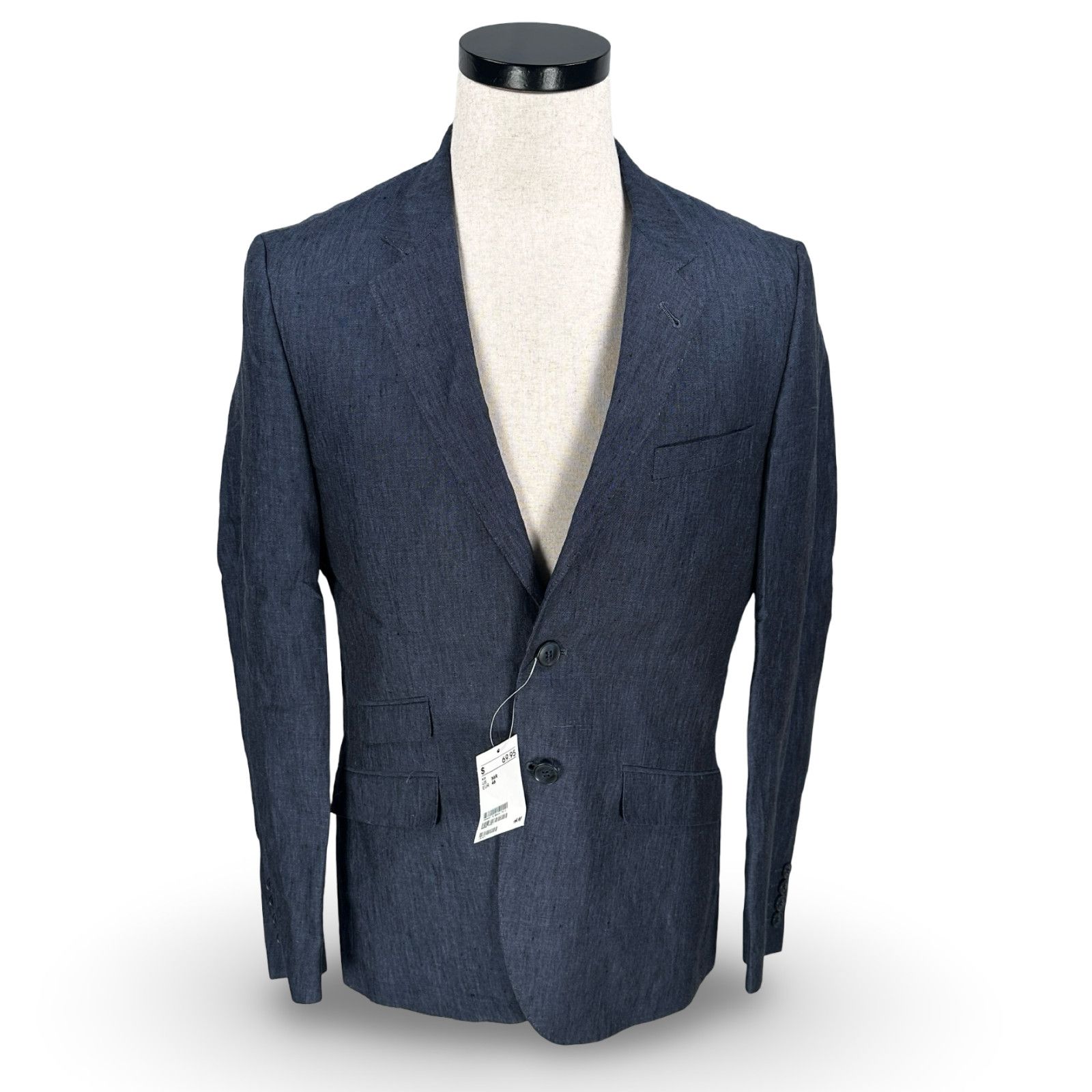 H&M H&M Blazer Jacket Men 36R Blue Linen Single Breasted Notch Size 36R - 1 Thumbnail