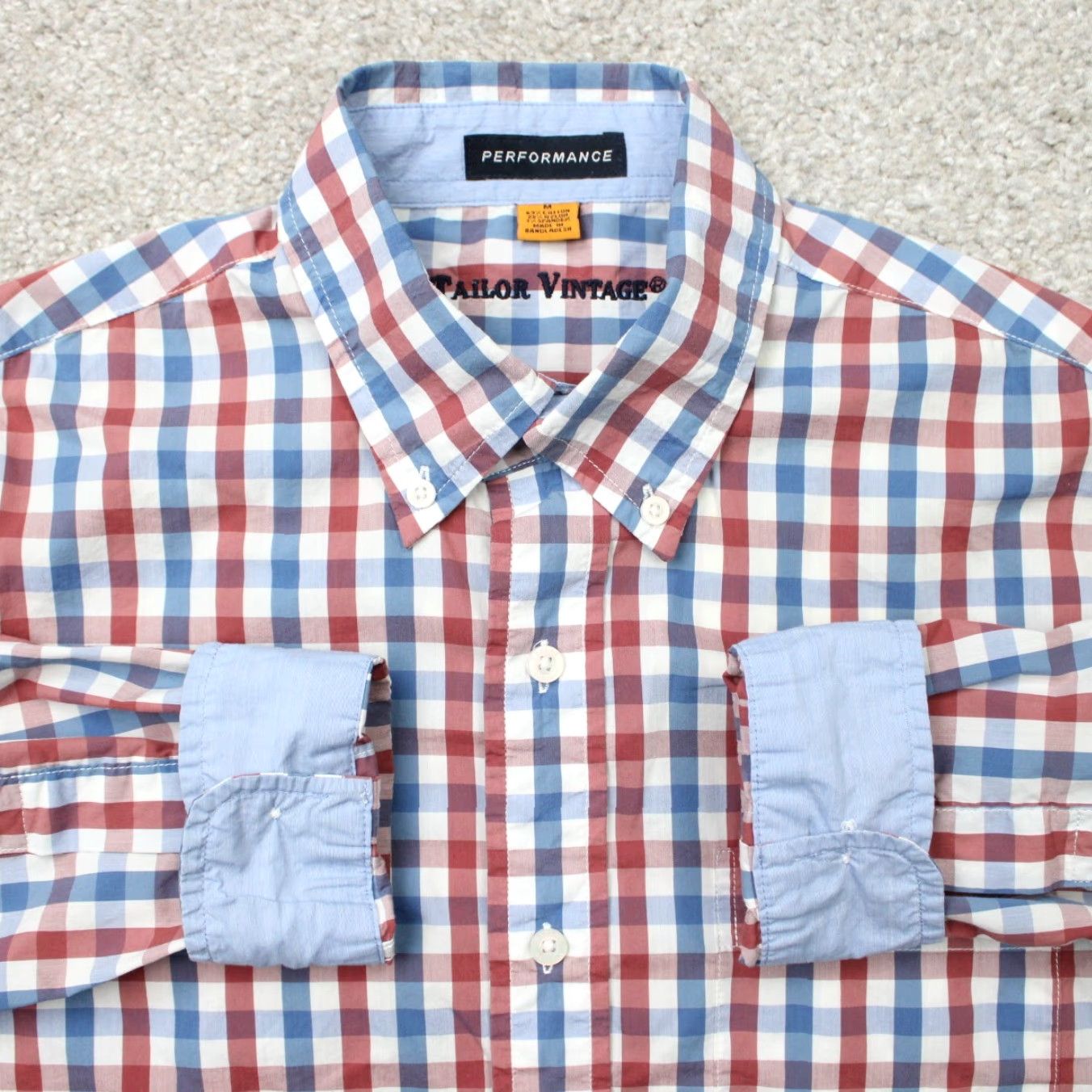 Vintage Tailor Vintage Shirt Mens Medium Red/Blue Plaid Button-Down Long Sleeve Casual Workwear Cotton Flex Size US M / EU 48-50 / 2 - 2 Thumbnail
