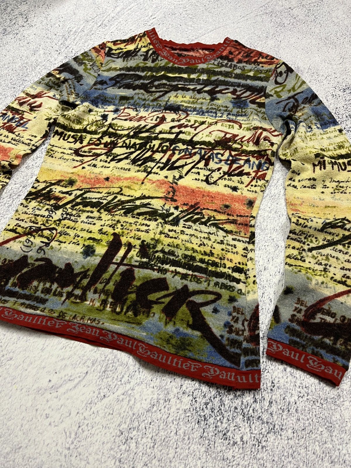 FUZZI Jean Paul Gaultier Script Calligraphy Long Sleeve Mesh Top Size M / US 6-8 / IT 42-44 - 6 Thumbnail