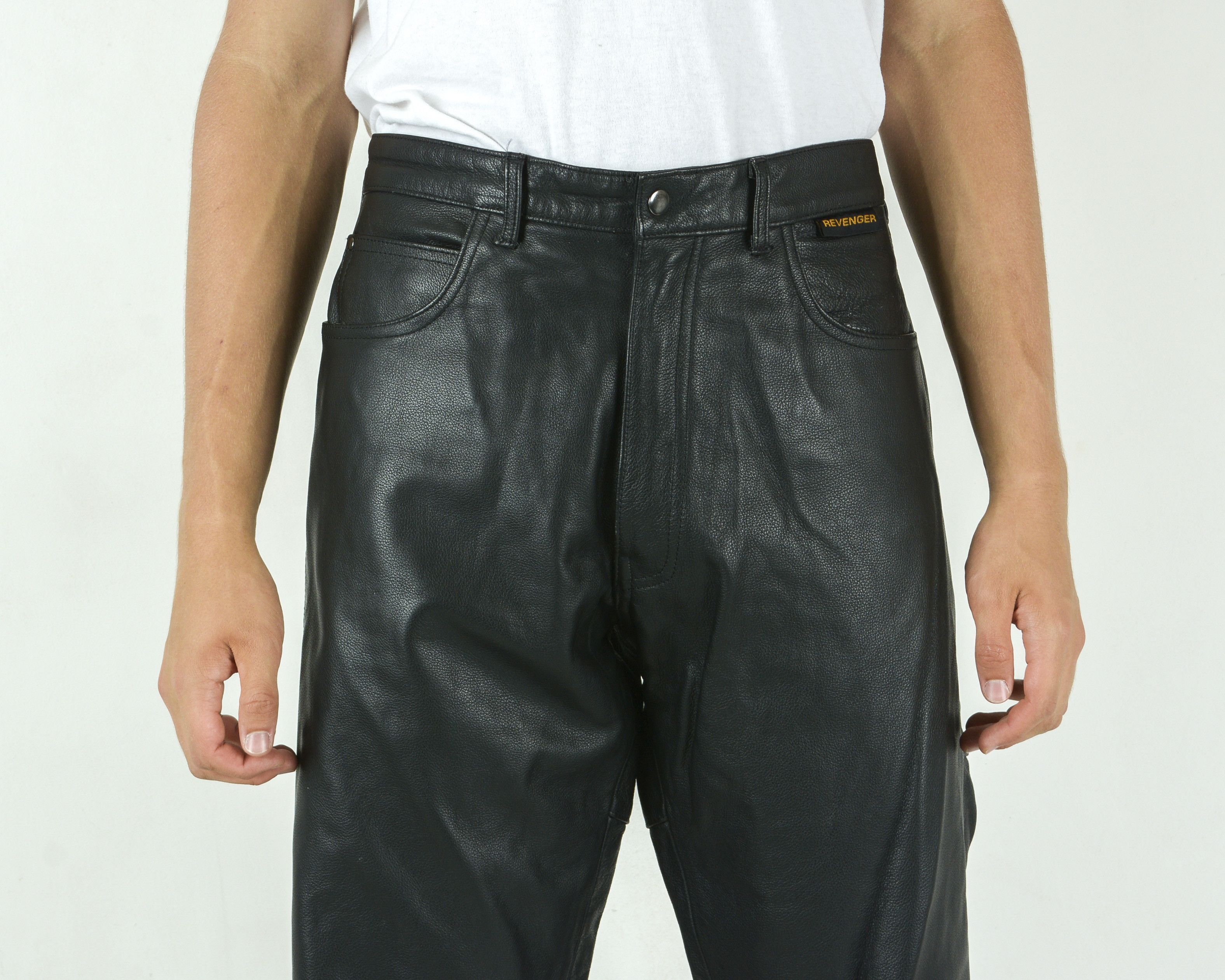 Leather × Revenge × Vintage REVENGER W36 L32 Straight Leg Leather Pants Trousers Moto L Size US 36 / EU 52 - 2 Thumbnail
