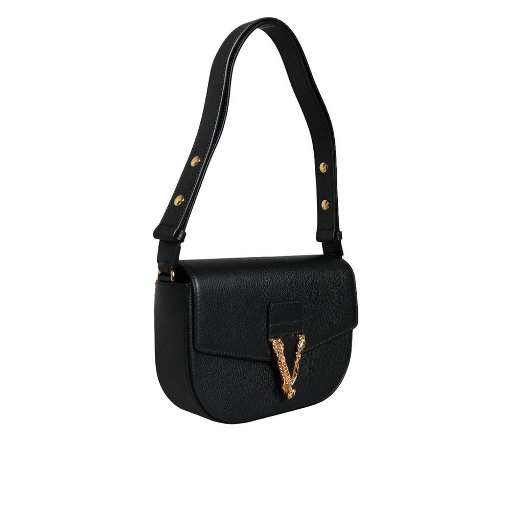 Versace Versace Black Grainy Calf Leather Logo Crossbody Shoulder Ba Size ONE SIZE - 2 Thumbnail